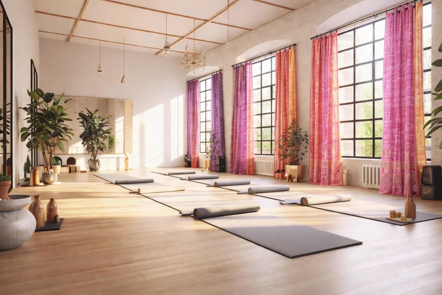 Yoga Room Curtains 84"L  Jewel Tones Purple fuchsia Rust light filtering