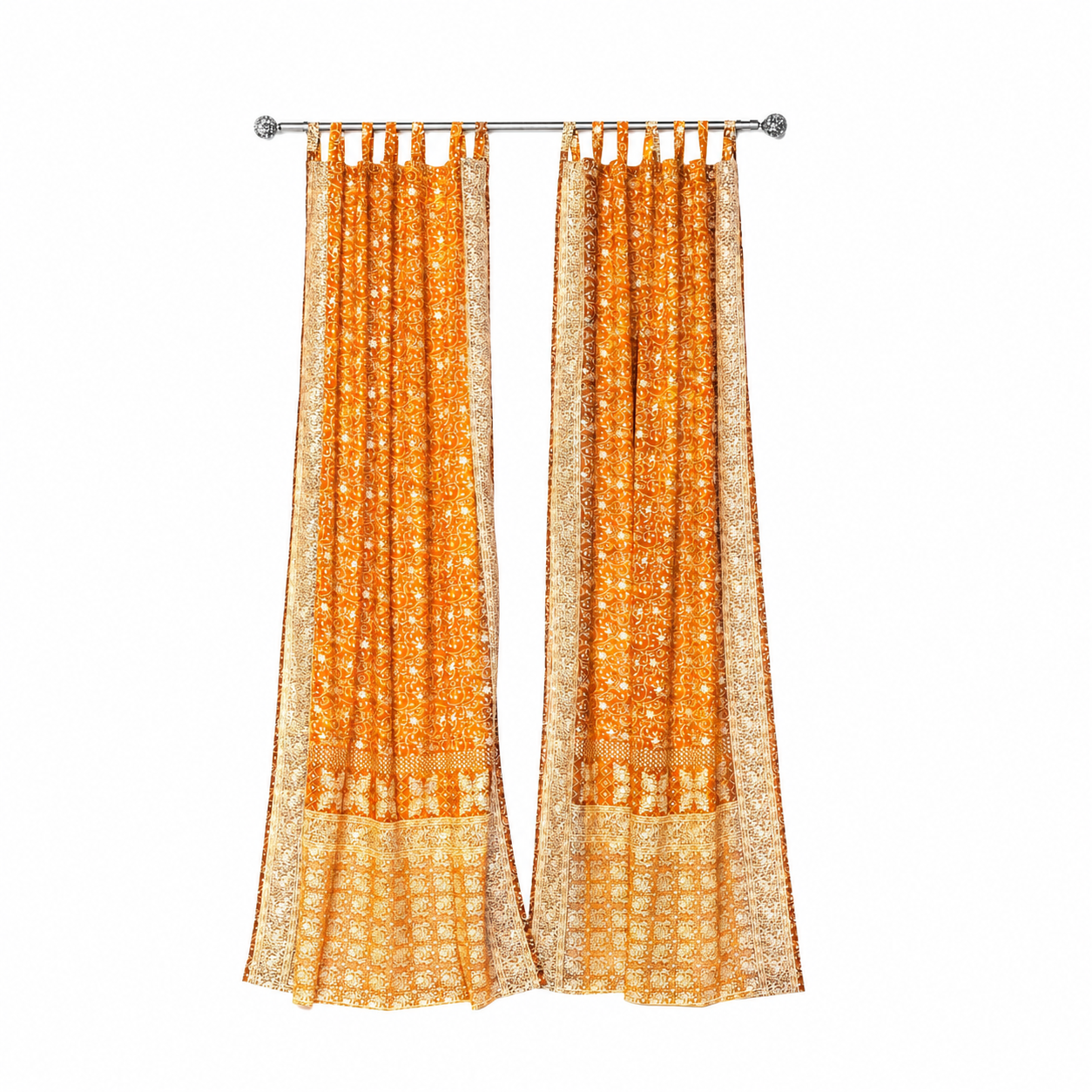 sari Curtains, Light-filtering Boho style Sunrise Collection Bohemian Curtains Earth Tones Saffron Marigold for Bedroom Living Dining room
