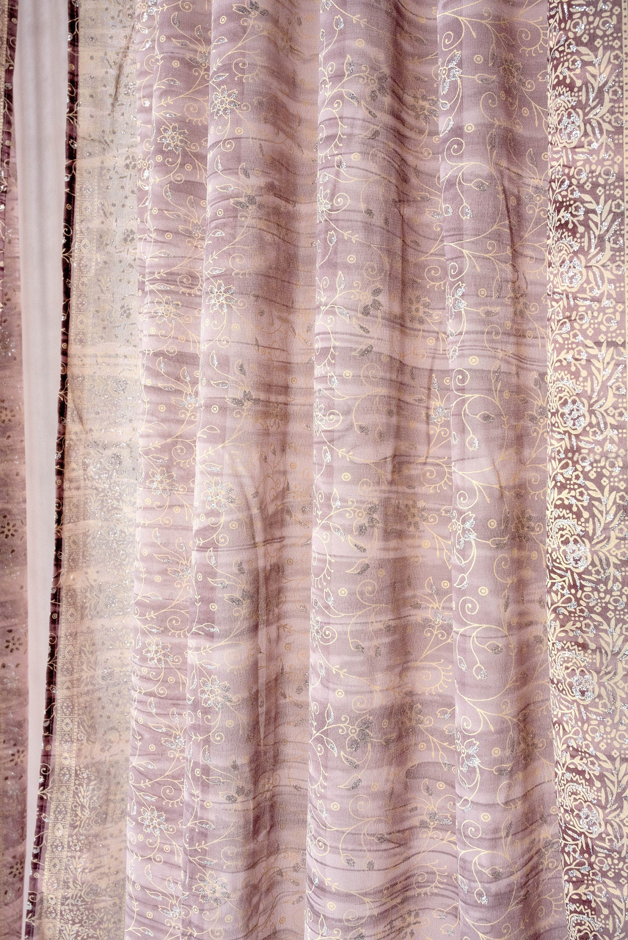 DREAMBoHO Collection Light-Filtering -LILAC- Sari Curtains 84"/96"L Boho Curtains, Bed Canopy, Tapestry, Window Treatment For Living/Bedroom