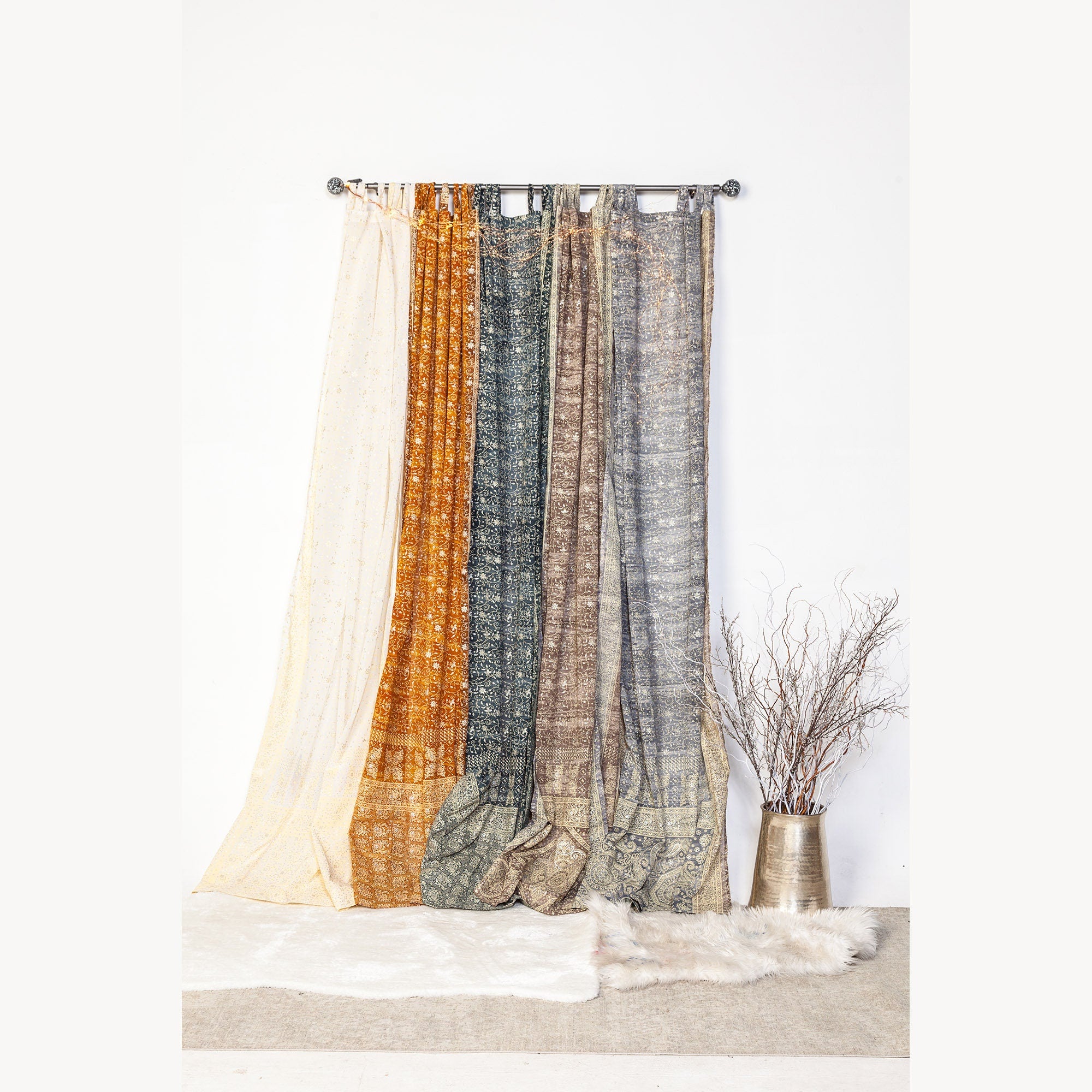 Sari Curtains 84"/96"L Boho Curtains Metallic Collection Light-Filtering  Bed Canopy, Backdrop sheer drapes Window Treatment Living/Bedroom