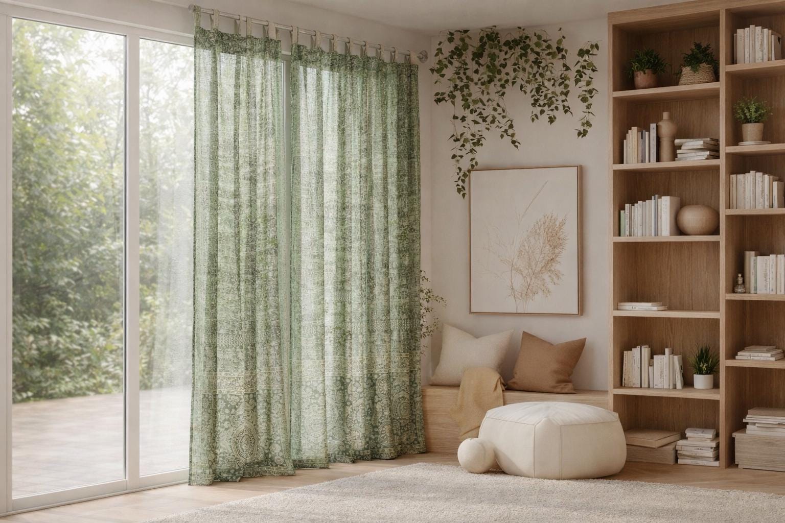 Sari Curtains 84"/96"L Boho Curtain BoHoEARTH Light-Filtering drapes-Moss Pine Green-backdrop Bed Canopy Window Treatment For Living/Bedroom