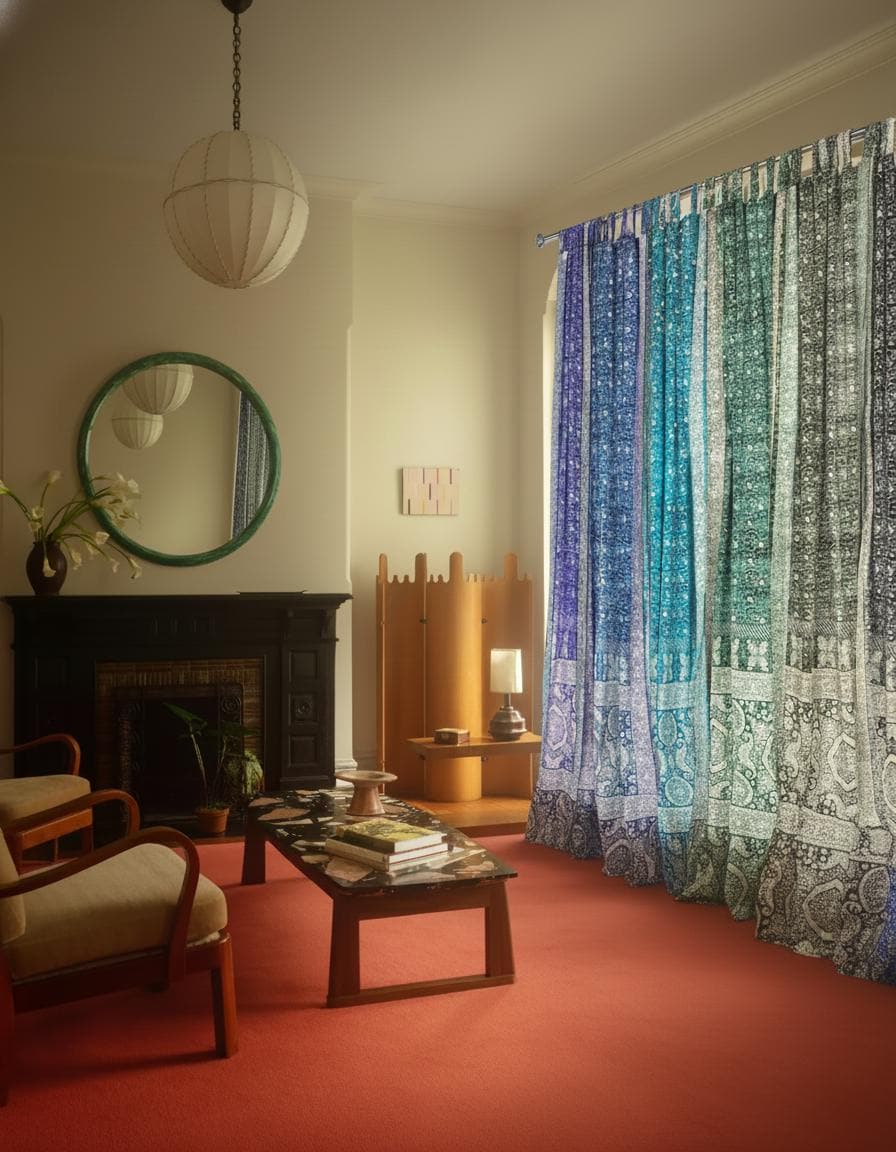 Sari Curtains Light-Filtering, Boho Window Treatment For Living room and Bedroom