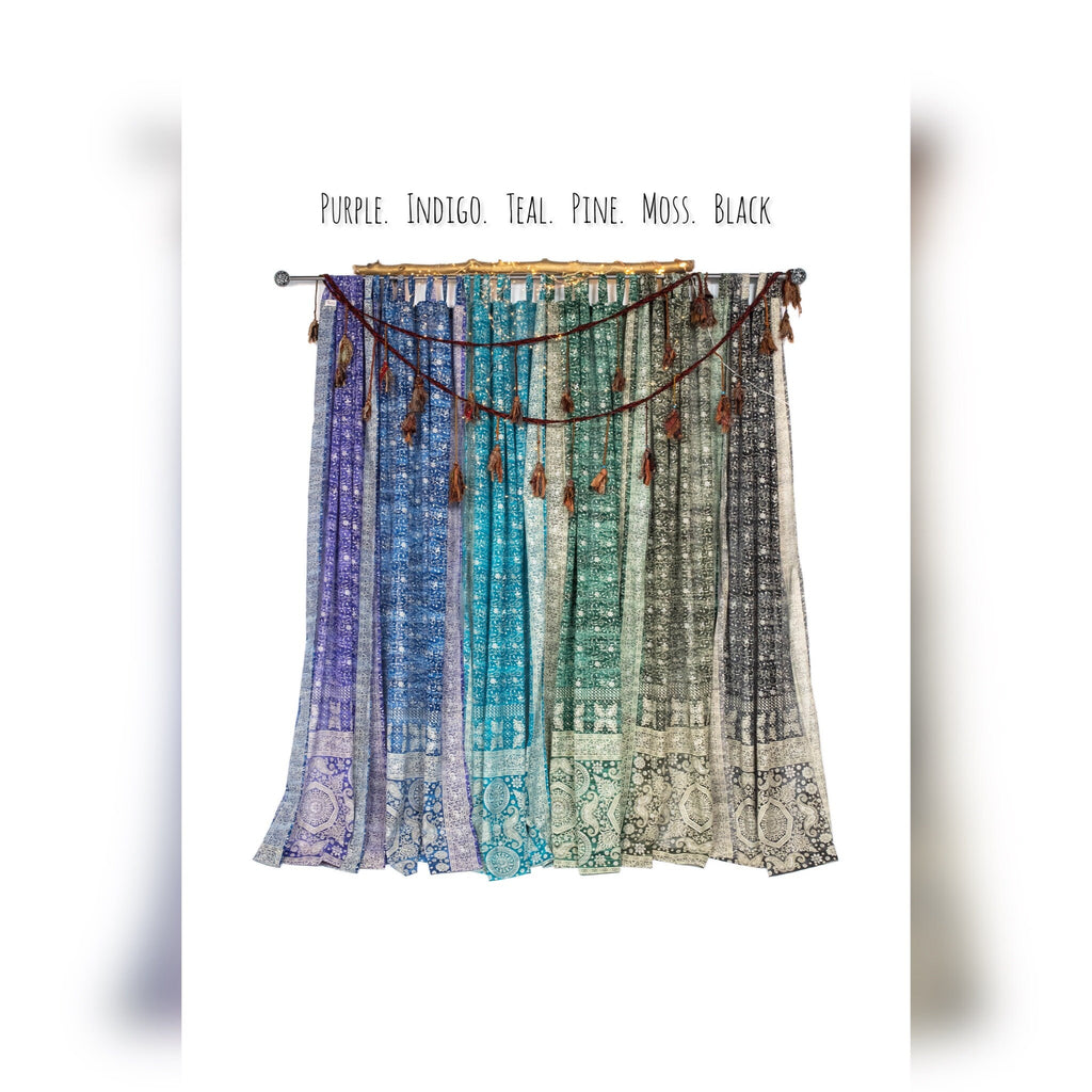 Sari Curtains 84"/96"L Boho Curtains BoHoEARTH Collection Light-Filtering Black Sari backdrop Bed Canopy Window Treatment For Living/Bedroom