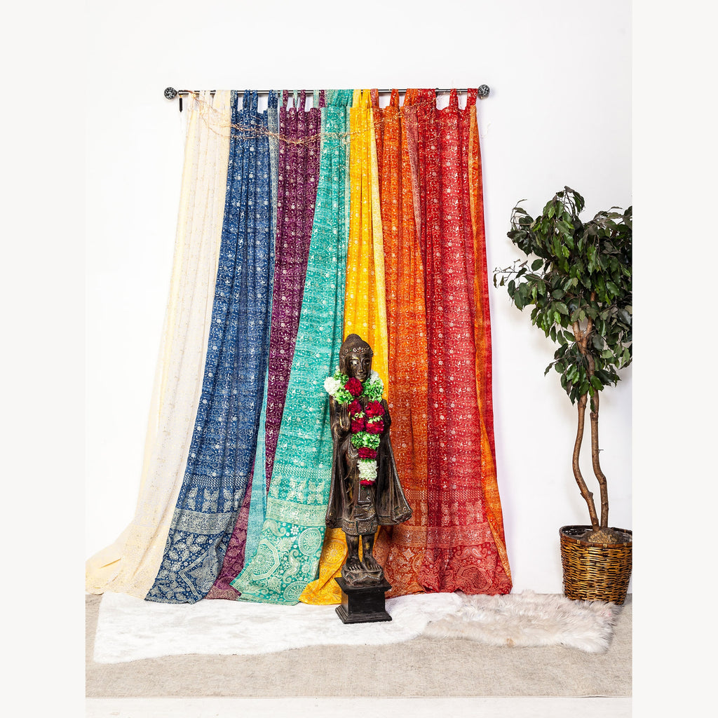 Chakra Collection Block Print Sari Curtain, Boho Window Treatment
