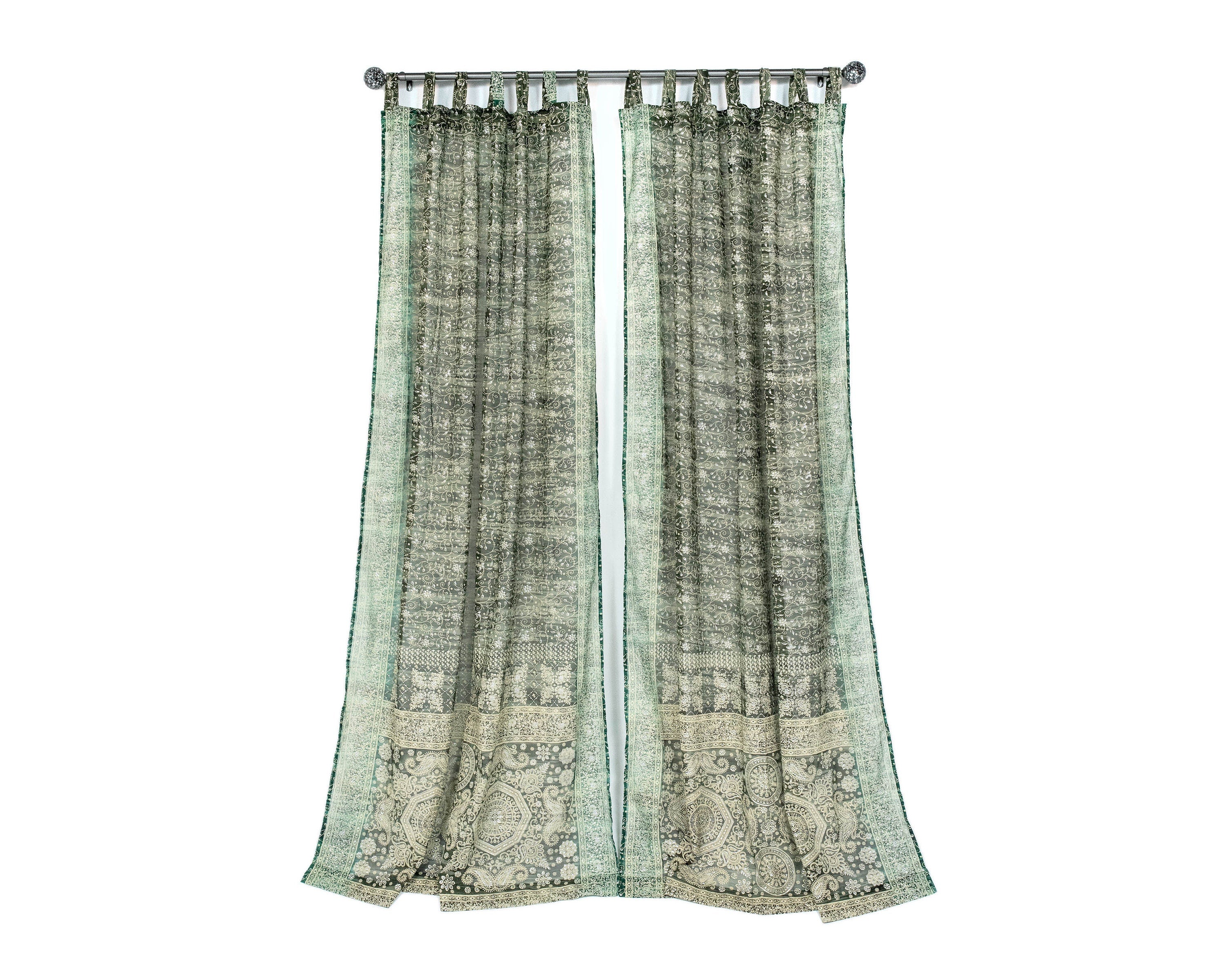 Sari Curtains 84"/96"L Boho Curtain BoHoEARTH Light-Filtering Moss Pine Green drapes Bed Canopy backdrop Window Treatment Living/Bedroom