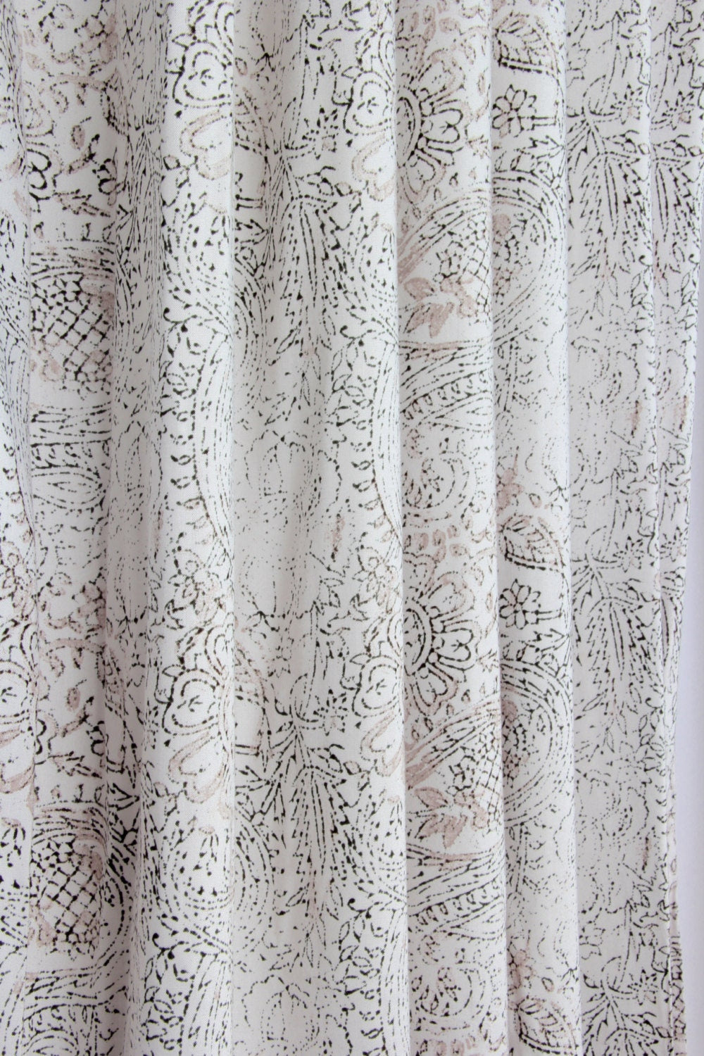 Extra Wide Boho Curtain Panel 52 Wide, Faded Black and Taupe white Rayon Curtain, Soft Light Window Treatment, Neutral Shabby Chic Decor