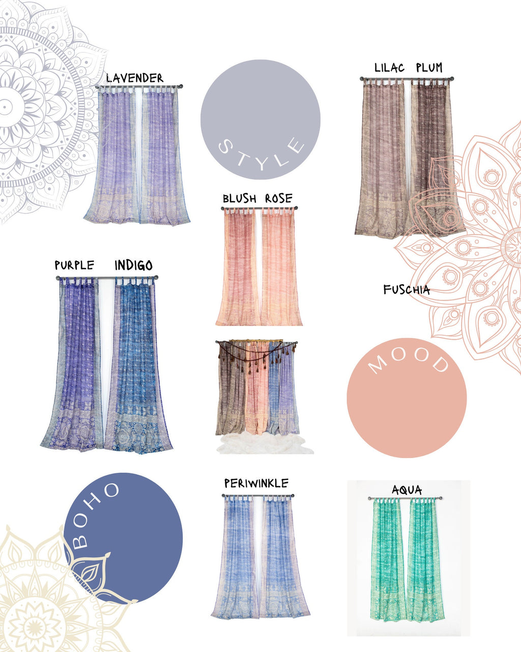 Boho Sari Curtains: Lavender & Periwinkle bedroom Drapes