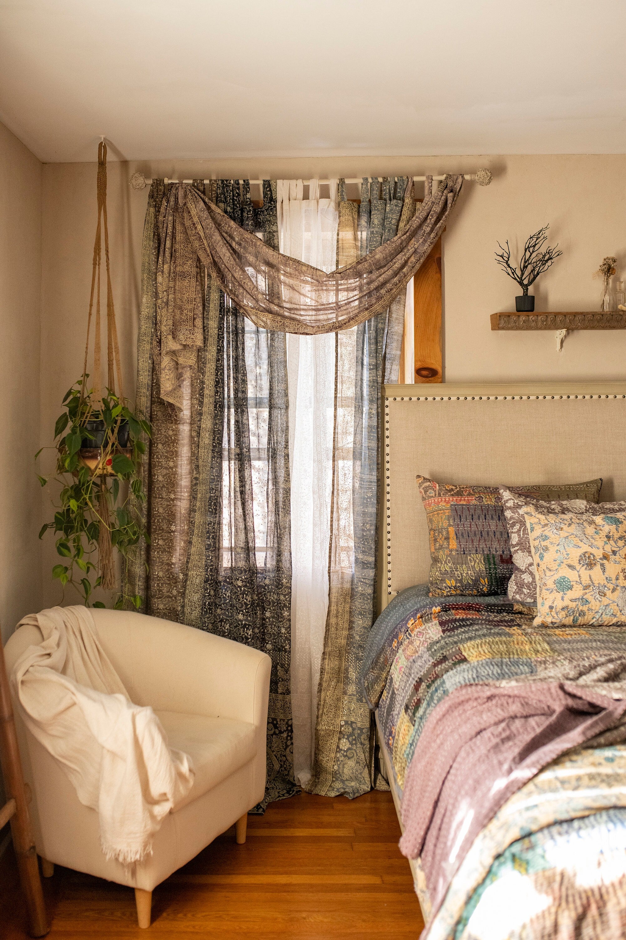 Boho Curtains Sari Curtains Light-Filtering 84"/96"L BoHoEARTH Pine Purple panels Combo Backdrop, drapes, Bed Canopy For Livingroom Bedroom