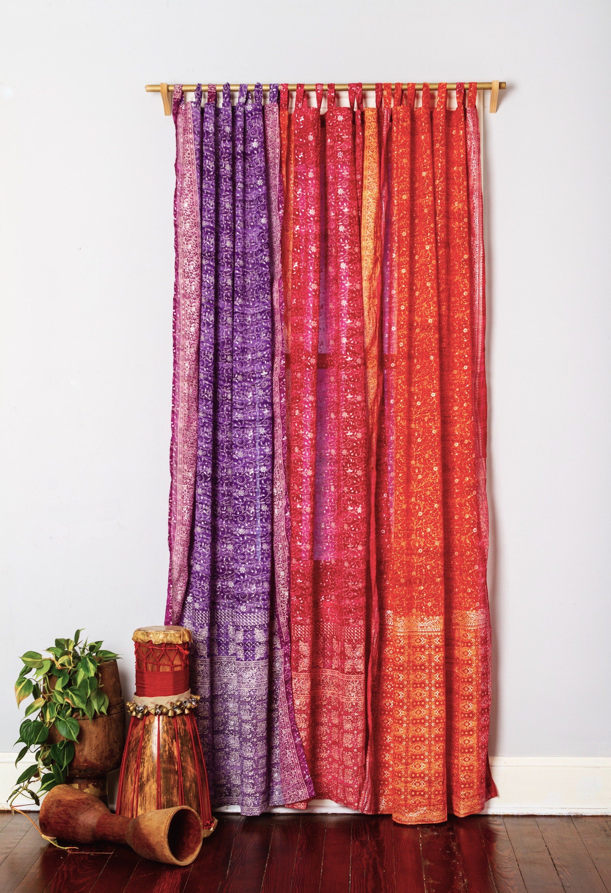 Yoga Room Curtains 84"L  Jewel Tones Purple fuchsia Rust light filtering