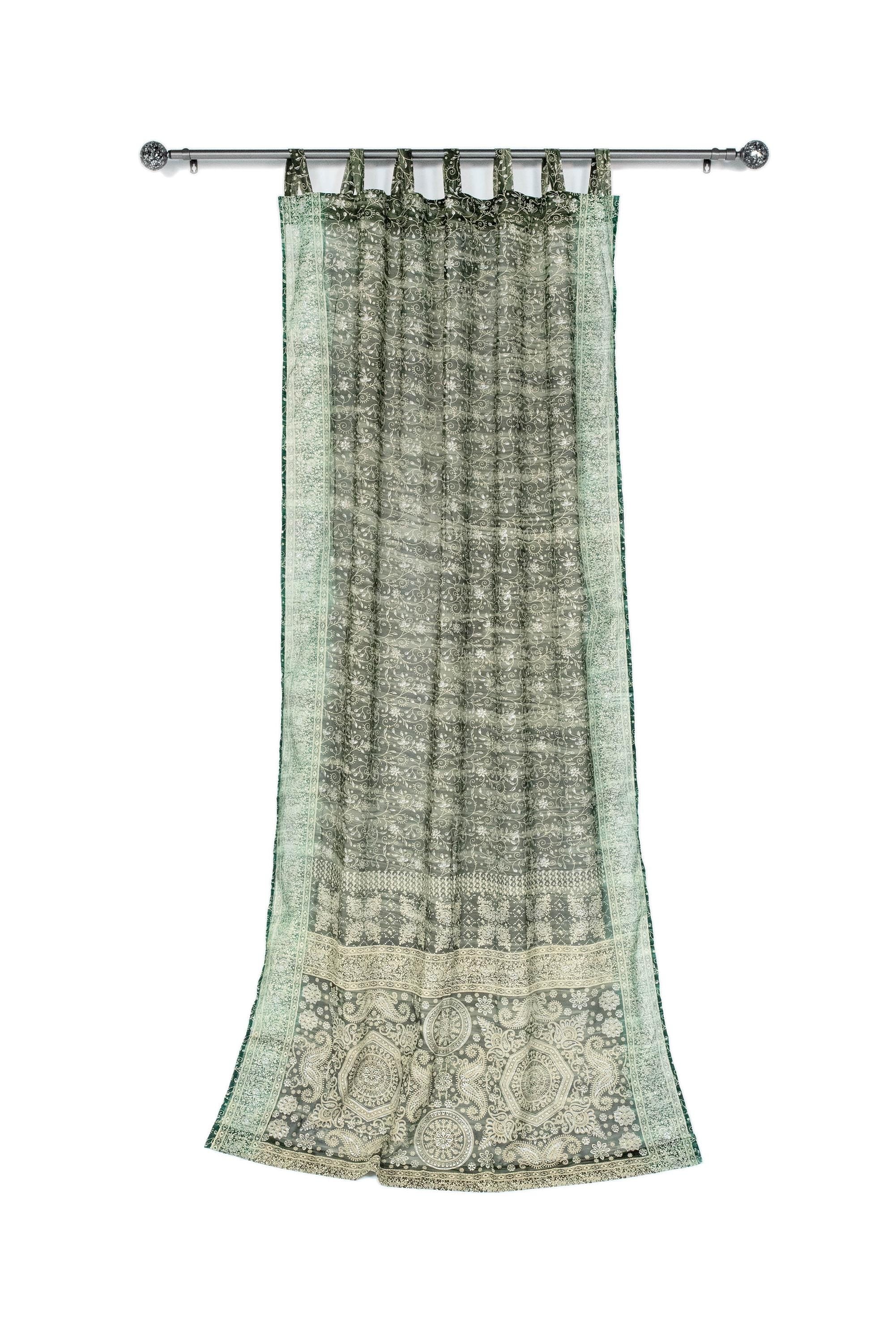 Boho Sari Curtains - Pine Moss Green, lined, Light Filtering, 96" L