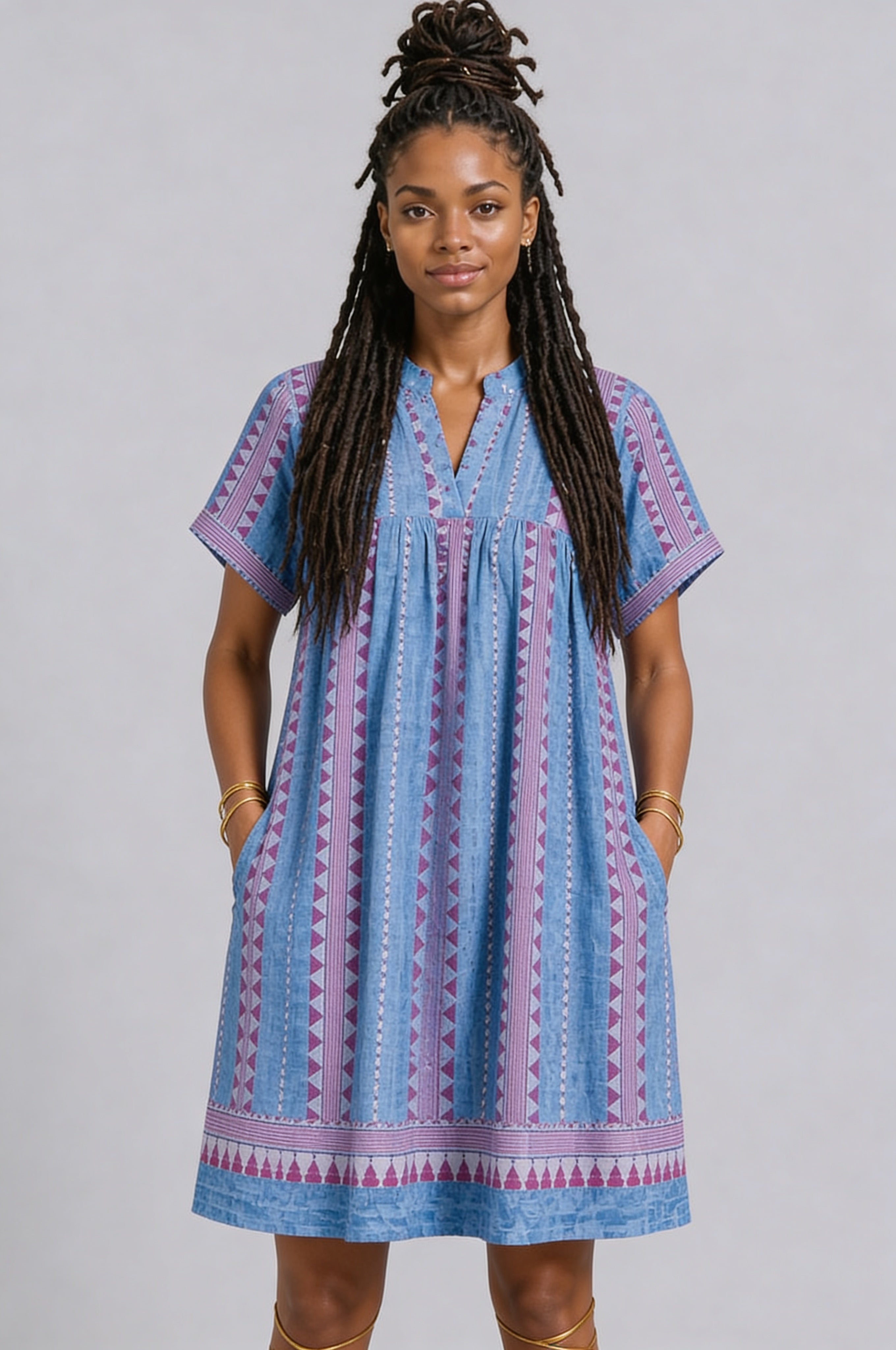 CLRS Woman - Relaxed Boho Tunic Dress with Pockets