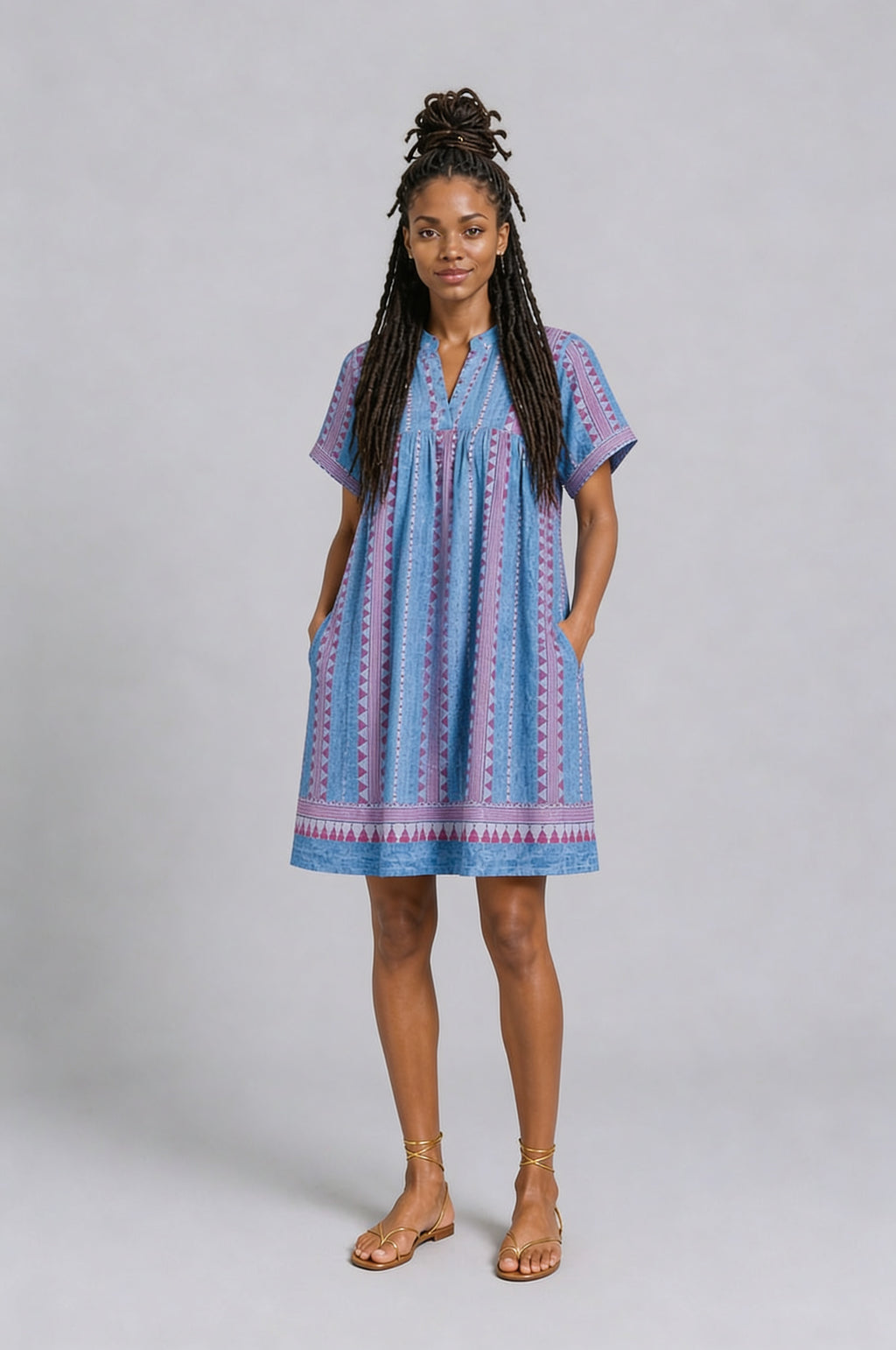 CLRS Woman - Relaxed Boho Tunic Dress with Pockets