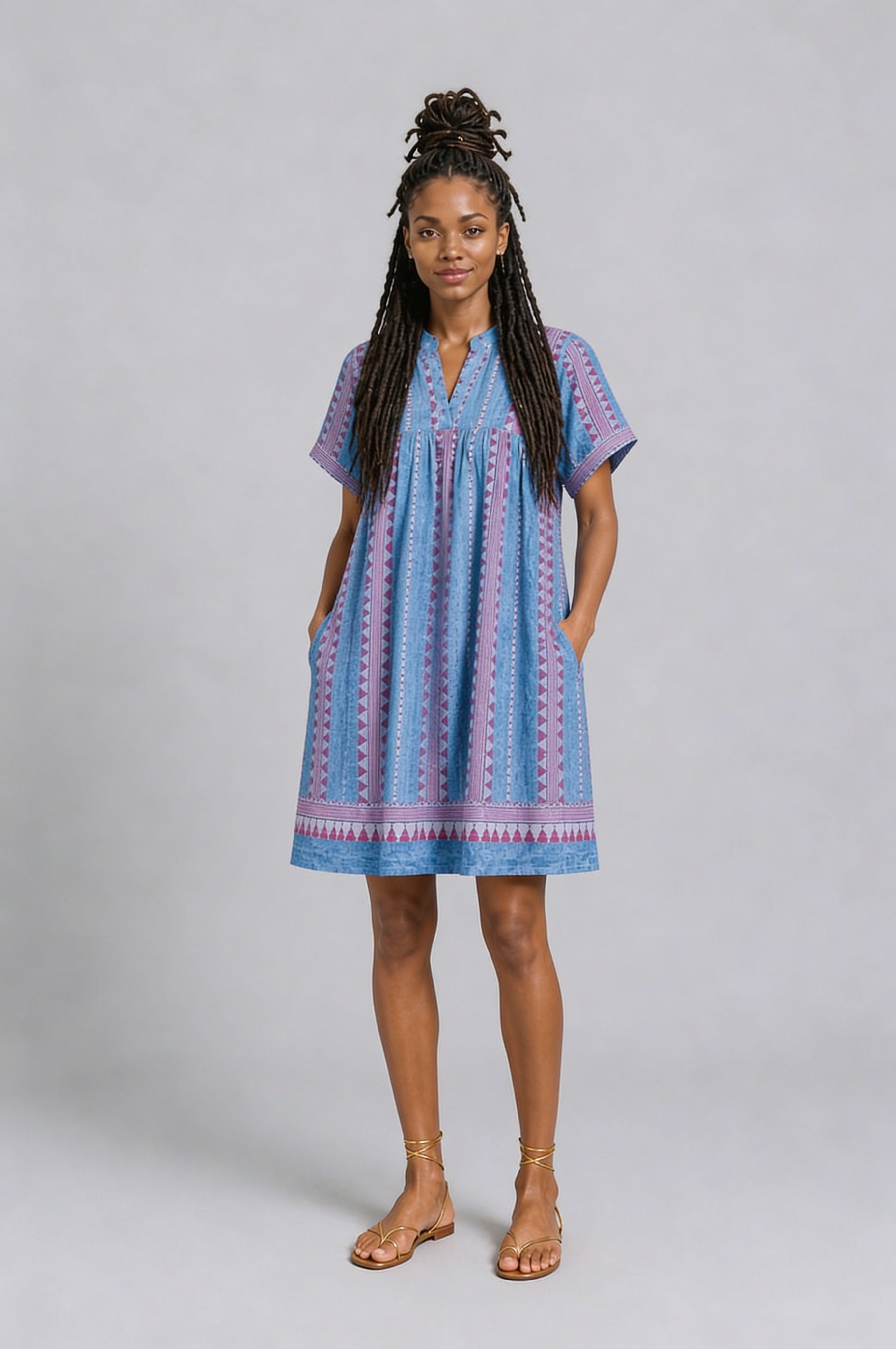 CLRS Woman - Relaxed Boho Tunic Dress with Pockets