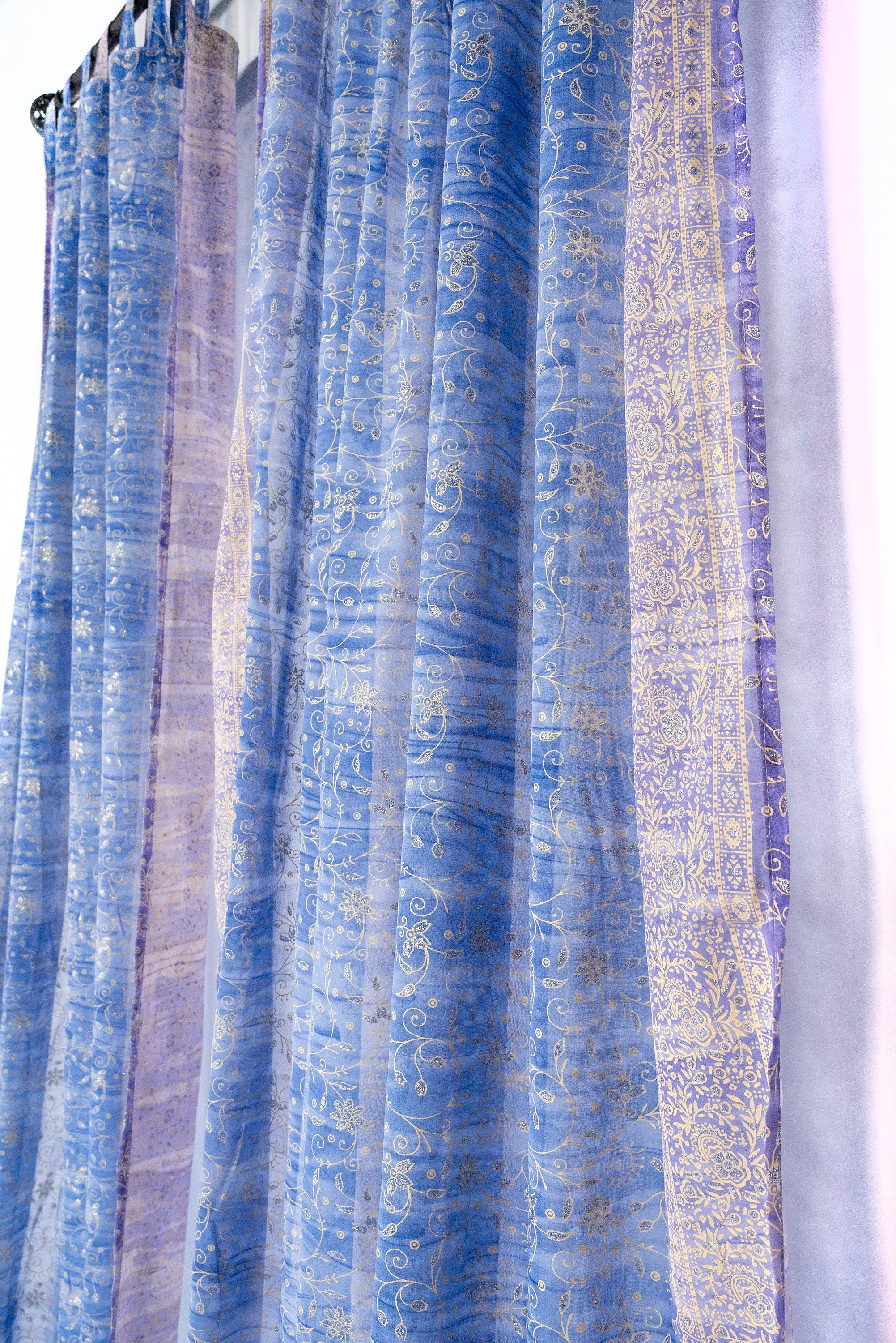 Sari Curtains 84"/96"L Boho Curtains DREAMBoHO Collection Light-Filtering PERIWINKLE backdrop Bed Canopy Window Treatment For Living/Bedroom