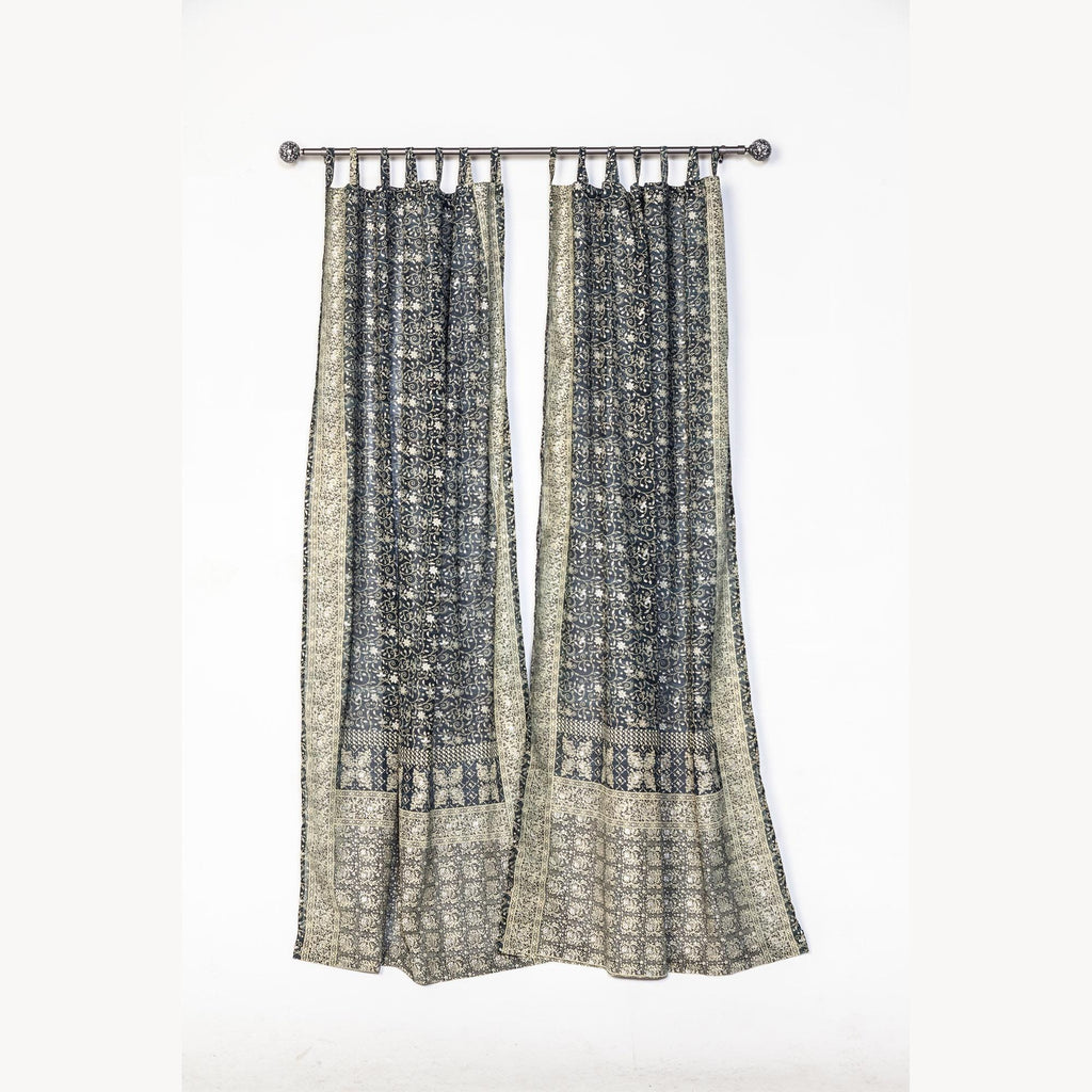 Yoga Studio Curtains Light Filtering Panels, Black Sari Curtains, Meditation Room Drapes, Sheer Boho Window Curtains