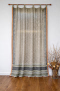 96" Block Print Cotton Curtains•Boho Tab Top Drapes with Border • Light Filtering Bohemian Style Curtain•Natural Cotton Style light Curtain