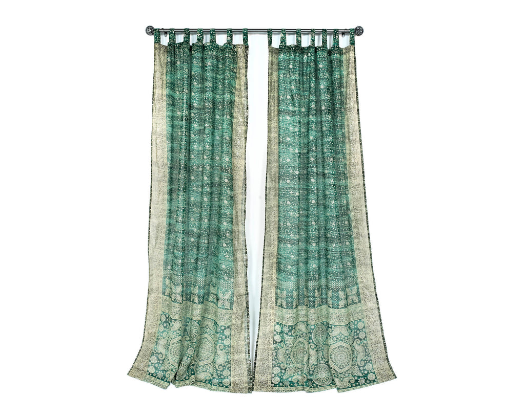 Sari Curtains 84"/96"L Boho Curtains BoHoEARTH Collection Light-Filtering-Pine Moss Green-Bed Canopy, Window Treatment For Living/Bedroom