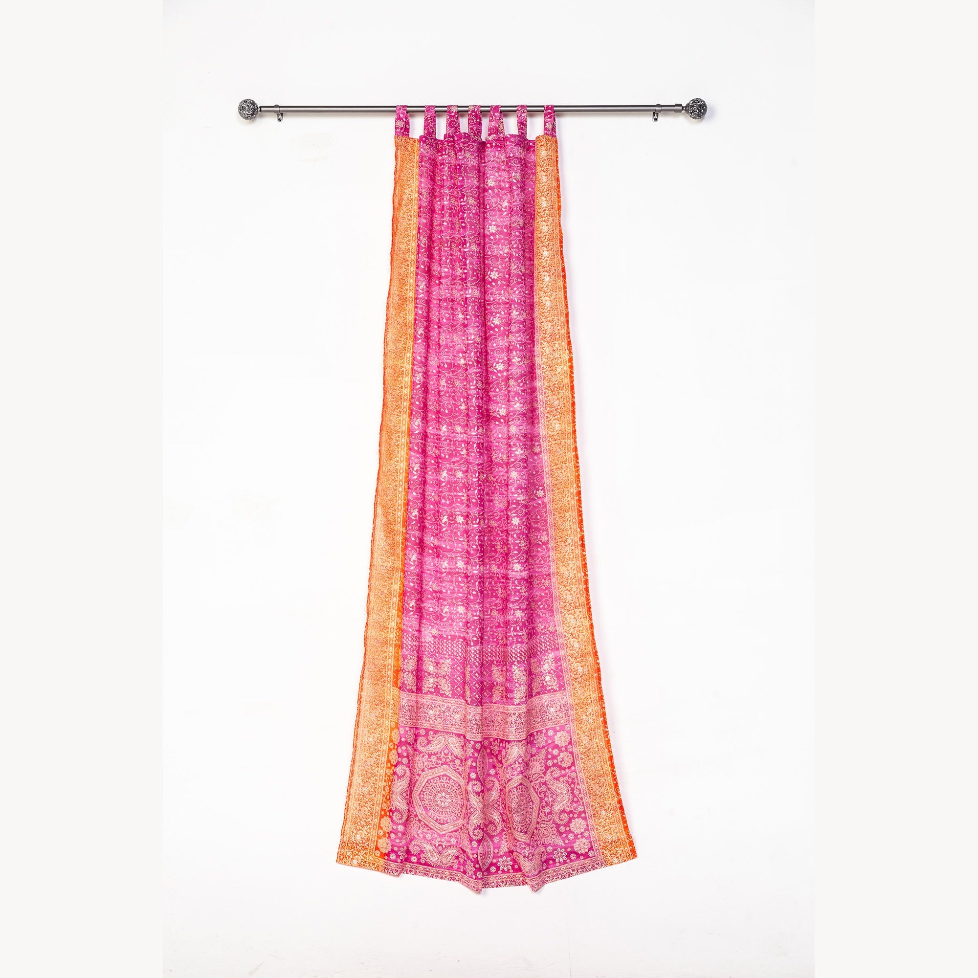 Boho Curtains Light-Filtering Sari Curtains 84"/96"L, Bed Canopy, Backdrop Fuschia Rust Window Treatment For Living/Bedroom Customizable