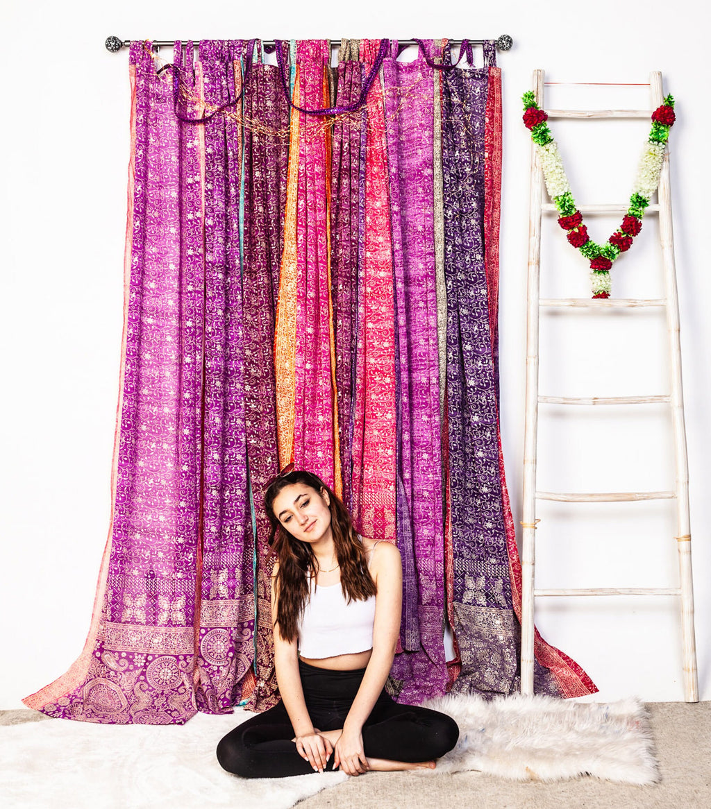 Light-Filtering Sari Curtains 84"L Boho Curtains, Bed Canopy, Tapestry, Window Treatment For Living/Bedroom Customizable