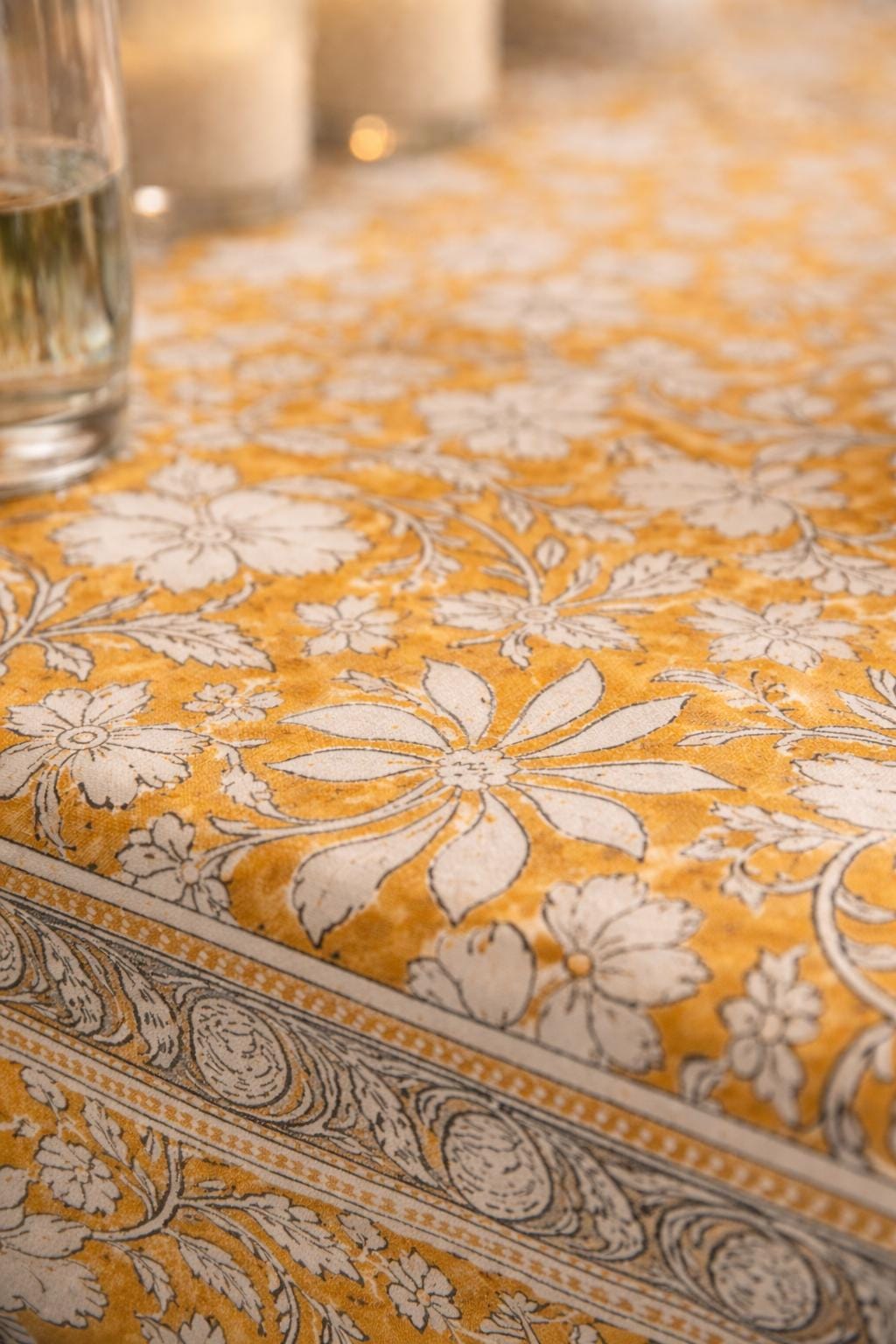 Hand Blockprint Cotton Tablecloth – Sage Lotus Design, Boho Holiday Decor