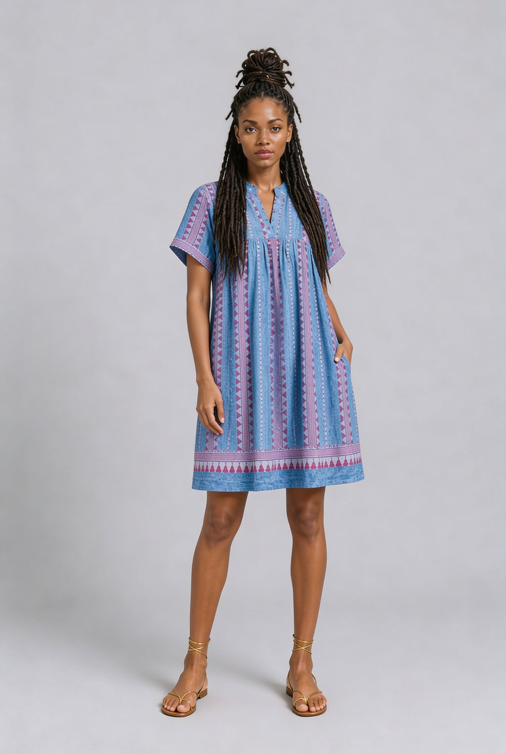 CLRS Woman - Relaxed Boho Tunic Dress with Pockets
