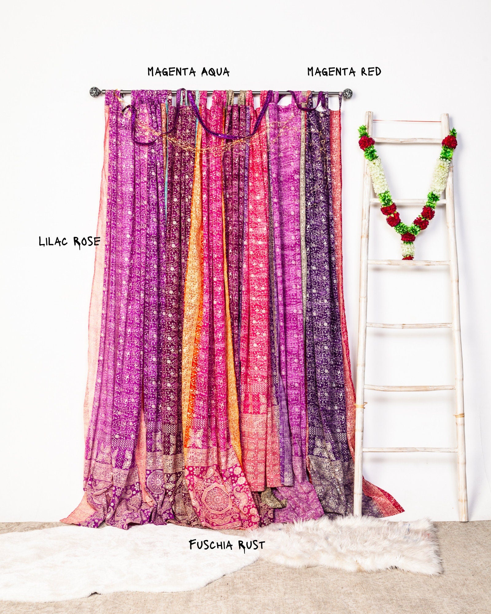 Light-Filtering Sari Curtains 84"L Boho Curtains, Bed Canopy, Tapestry, Window Treatment For Living/Bedroom Customizable