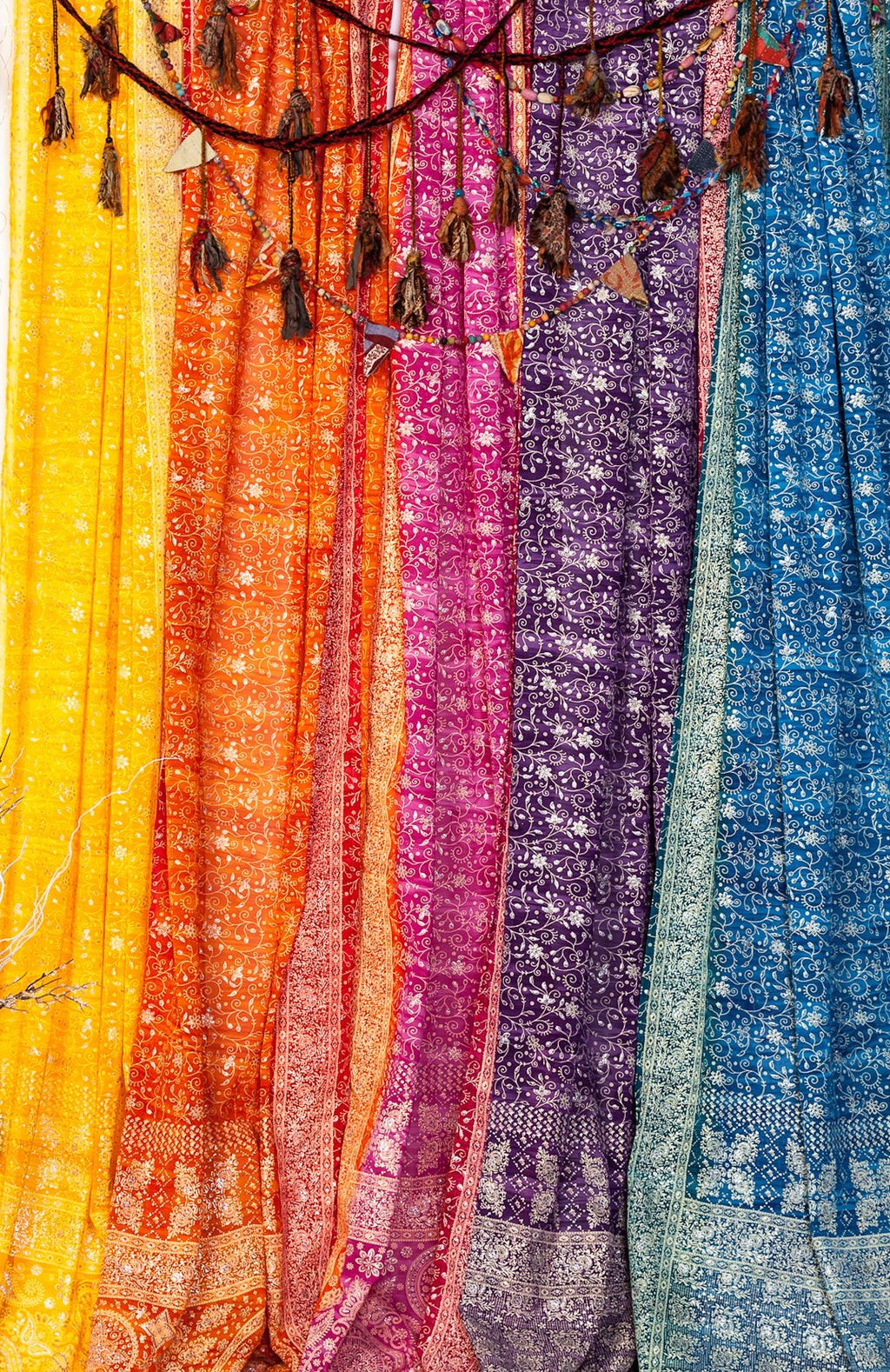 Sari Curtains 84"/96"L Light-Filtering Drapes Boho Curtains BRILLIANT Collection backdrop Bed Canopy, Colorful panels For Living/Bedroom