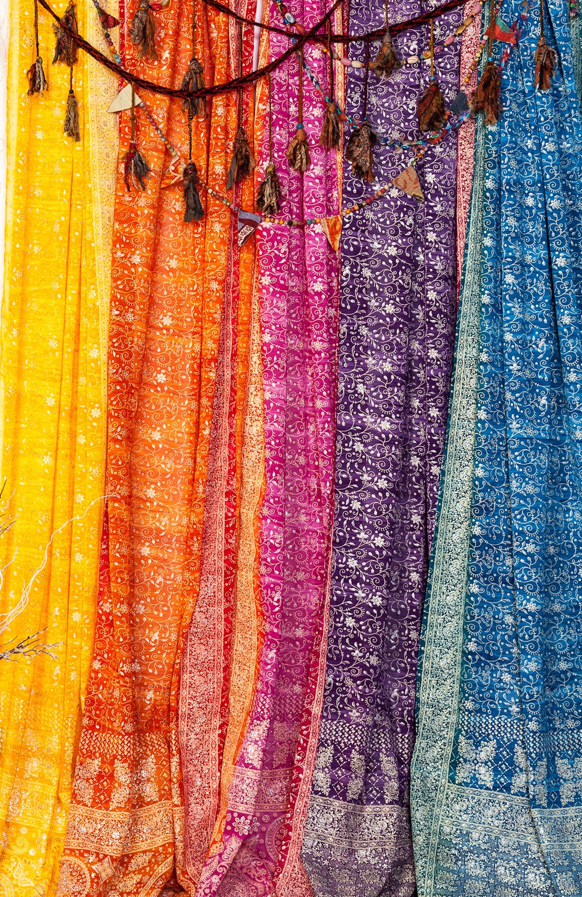 Sari Curtains 84"/96"L Light-Filtering Drapes Boho Curtains BRILLIANT Collection backdrop Bed Canopy, Colorful panels For Living/Bedroom