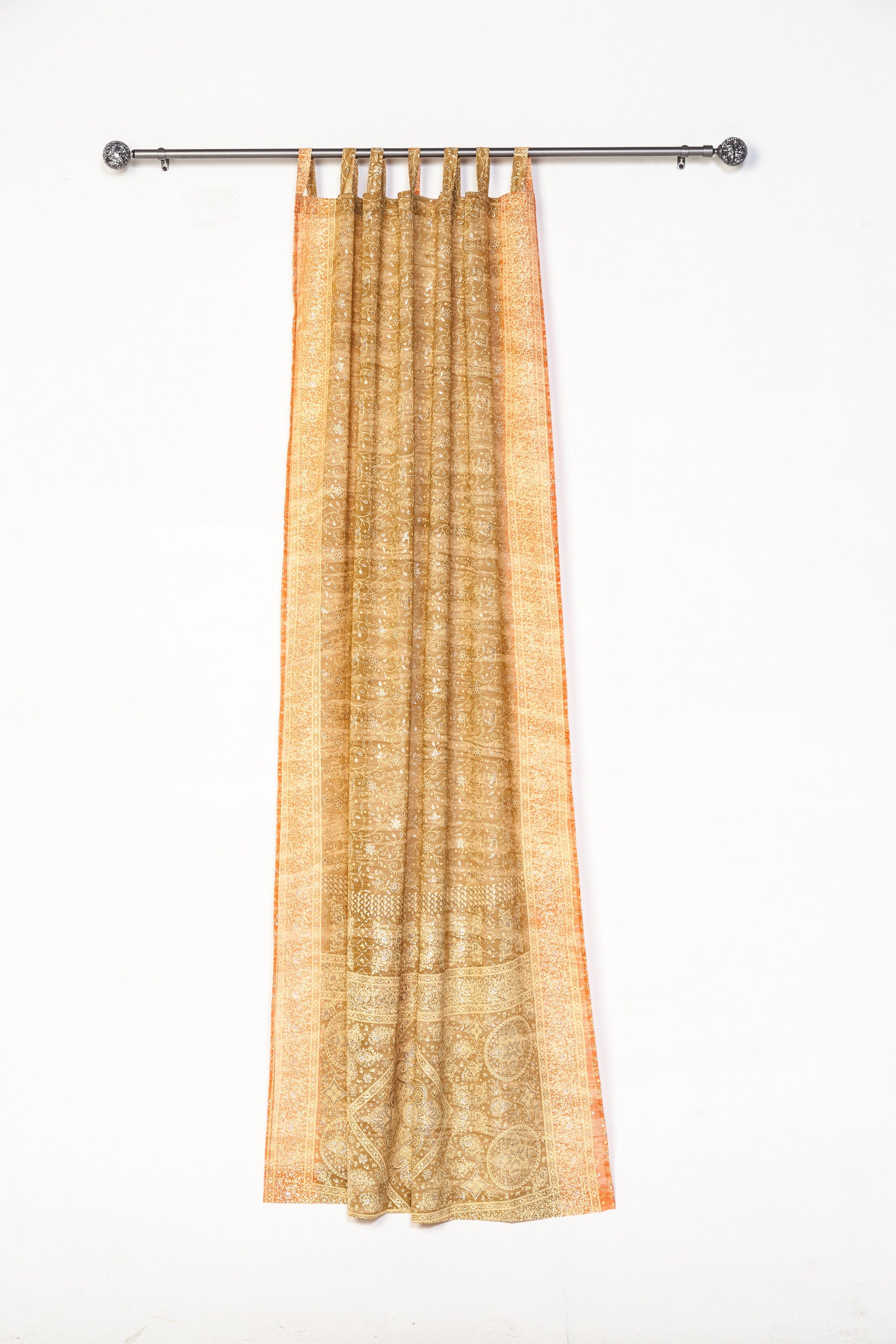 Boho Sari Curtains - Hemp and Rust Window Panels - Earth Tone Sheer Drapes - Warm Neutral Bohemian Living Room Decor
