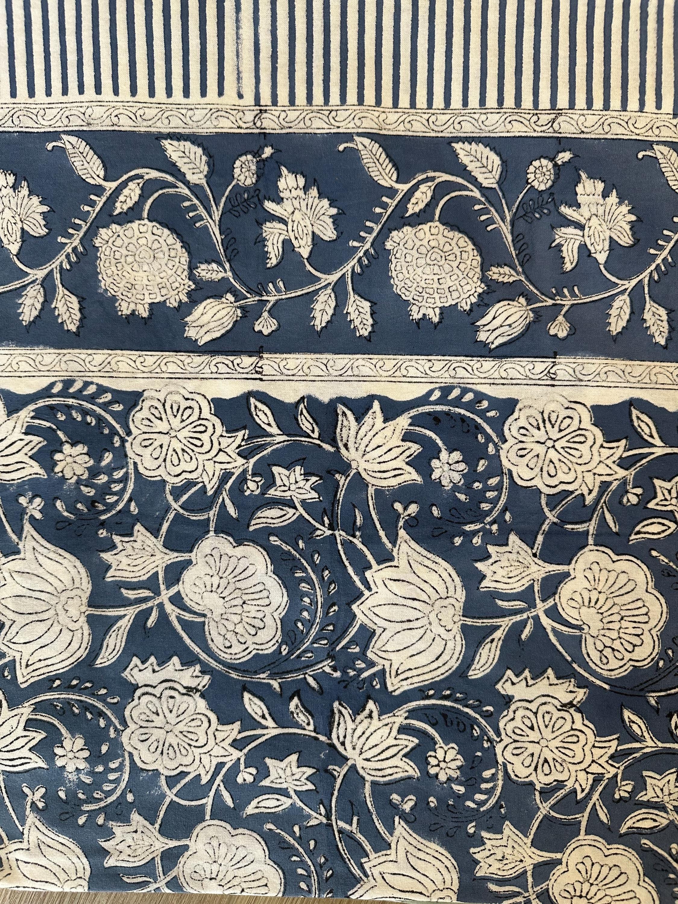Tablecloth - Blue Lotus Pomegranate print  - Handmade Cotton Table Cover - Holiday Entertaining - XL 90" and 120"