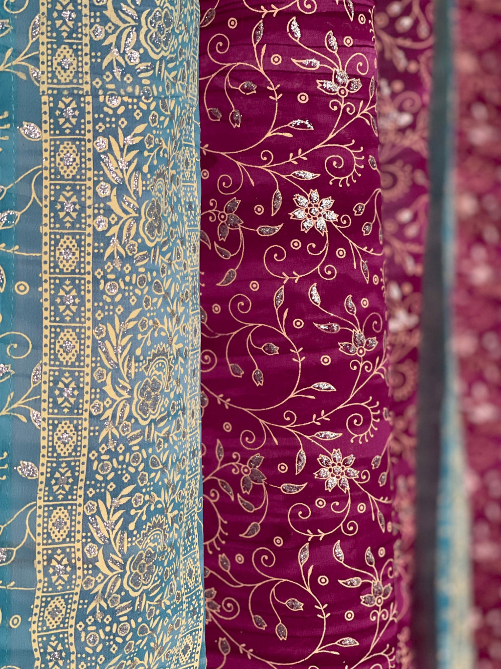 Boho Sari Curtains - Magenta Aqua Window Panels - Light Filtering Sheer Drapes - Colorful Bohemian Living Room Decor
