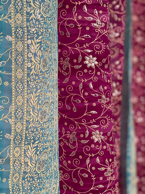 Boho Sari Curtains - Magenta Aqua Window Panels - Light Filtering Sheer Drapes - Colorful Bohemian Living Room Decor