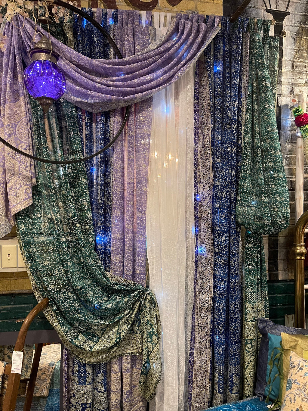 Black Boho Sheer Sari Curtains 84"/96"L Curtains BoHoEARTH Collection Light-Filtering Black backdrop Window Treatment For Living/Bedroom