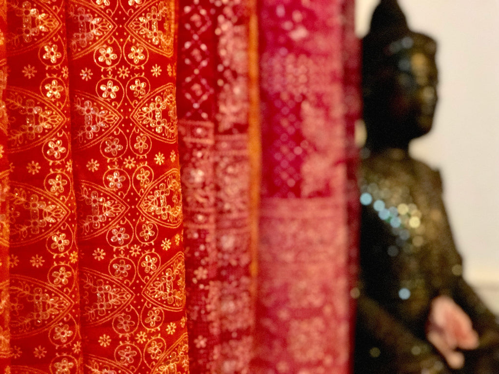 Yoga Room Curtains 84"L  Jewel Tones Purple fuchsia Rust light filtering