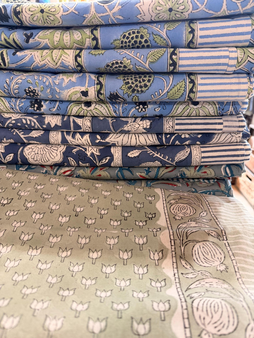 Tablecloth - Boho Blockprint- Handmade Cotton Table Cover - Holiday Entertaining - XL 120"