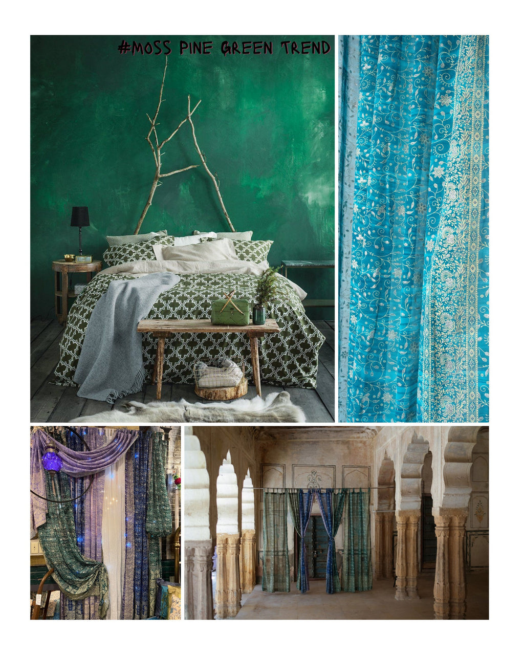 Sari Curtains 84"/96"L Boho Curtains BoHoEARTH Collection Light-Filtering-Pine Moss Green-Bed Canopy, Window Treatment For Living/Bedroom
