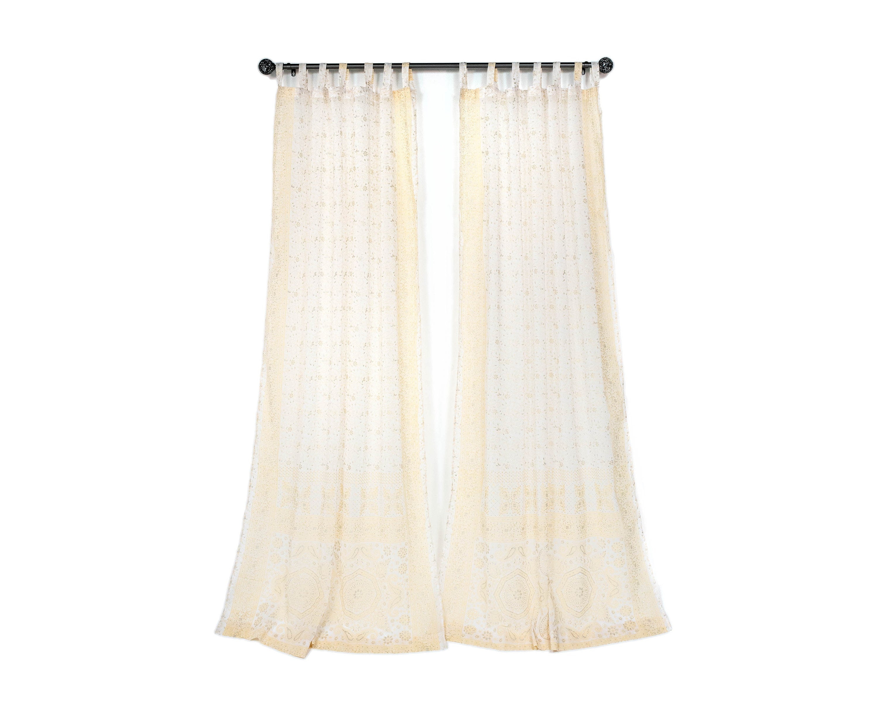 Boho Sari Curtains - Vanilla Off White Sheer Panels - Subtle Luminous Thread - Light Filtering Neutral Window Drapes