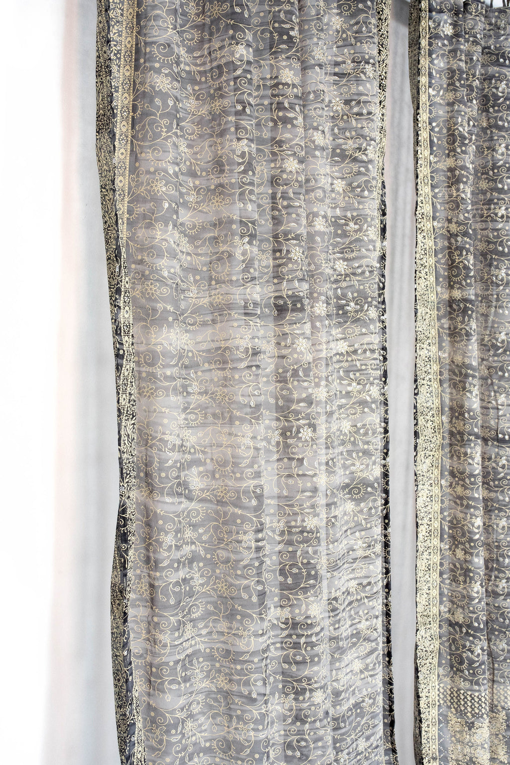 Sari Curtains 84"/96"L Boho Curtains BoHoEARTH Collection Light-Filtering Gray Black Bed Canopy backdrop Window Treatment For Living/Bedroom