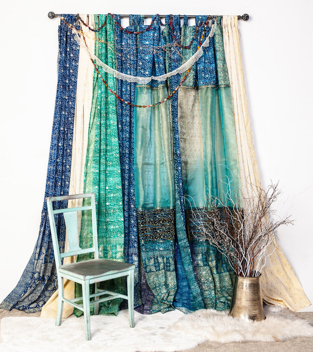 Sheer Drapes, Blue BACKDROP Collection Light-Filtering Bed Canopy Chuppah