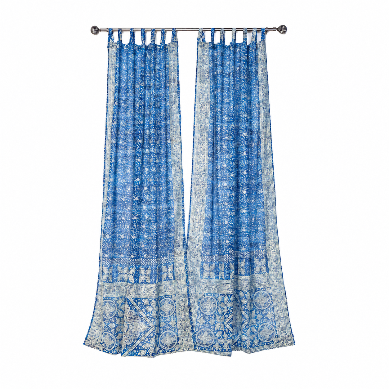 Sari Curtains 84"L Boho Curtains Light-Filtering drapes, sheers, Bed Canopy, backdrop Window Treatment For Living/Bedroom Denim Blue