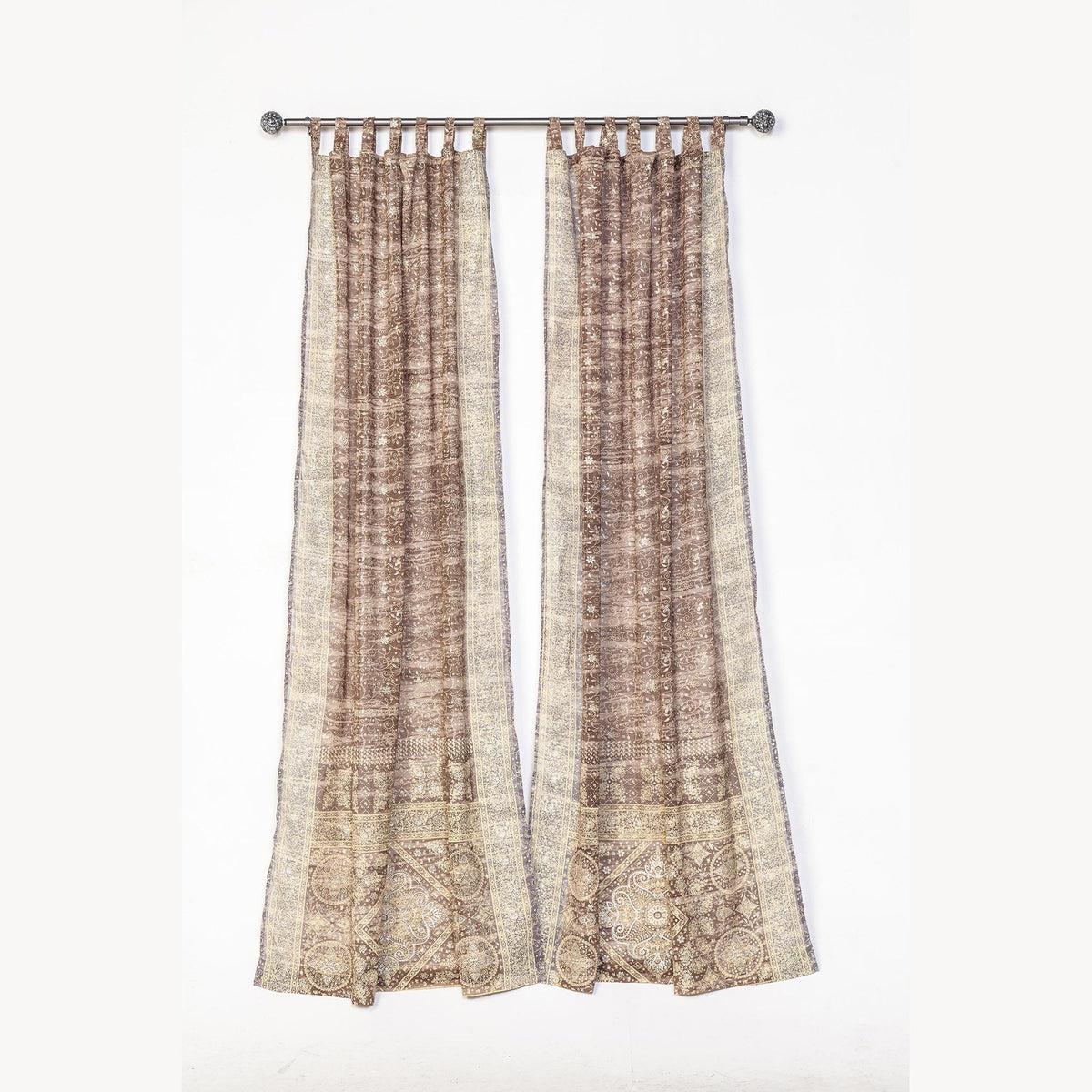 Taupe Sheer Curtains 84L Neutral Boho Curtains Light Filtering Panels Ivory Window Drapes Minimalist Home Decor Sari Curtain