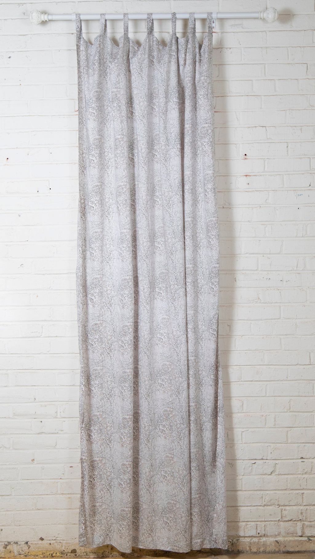 Extra Wide Boho Curtain Panel 52 Wide, Faded Black and Taupe white Rayon Curtain, Soft Light Window Treatment, Neutral Shabby Chic Decor