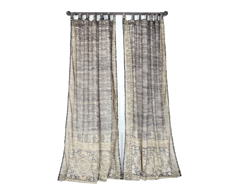 Sari Curtains 84"/96"L Boho Curtains BoHoEARTH Collection Light-Filtering Gray Black Bed Canopy backdrop Window Treatment For Living/Bedroom