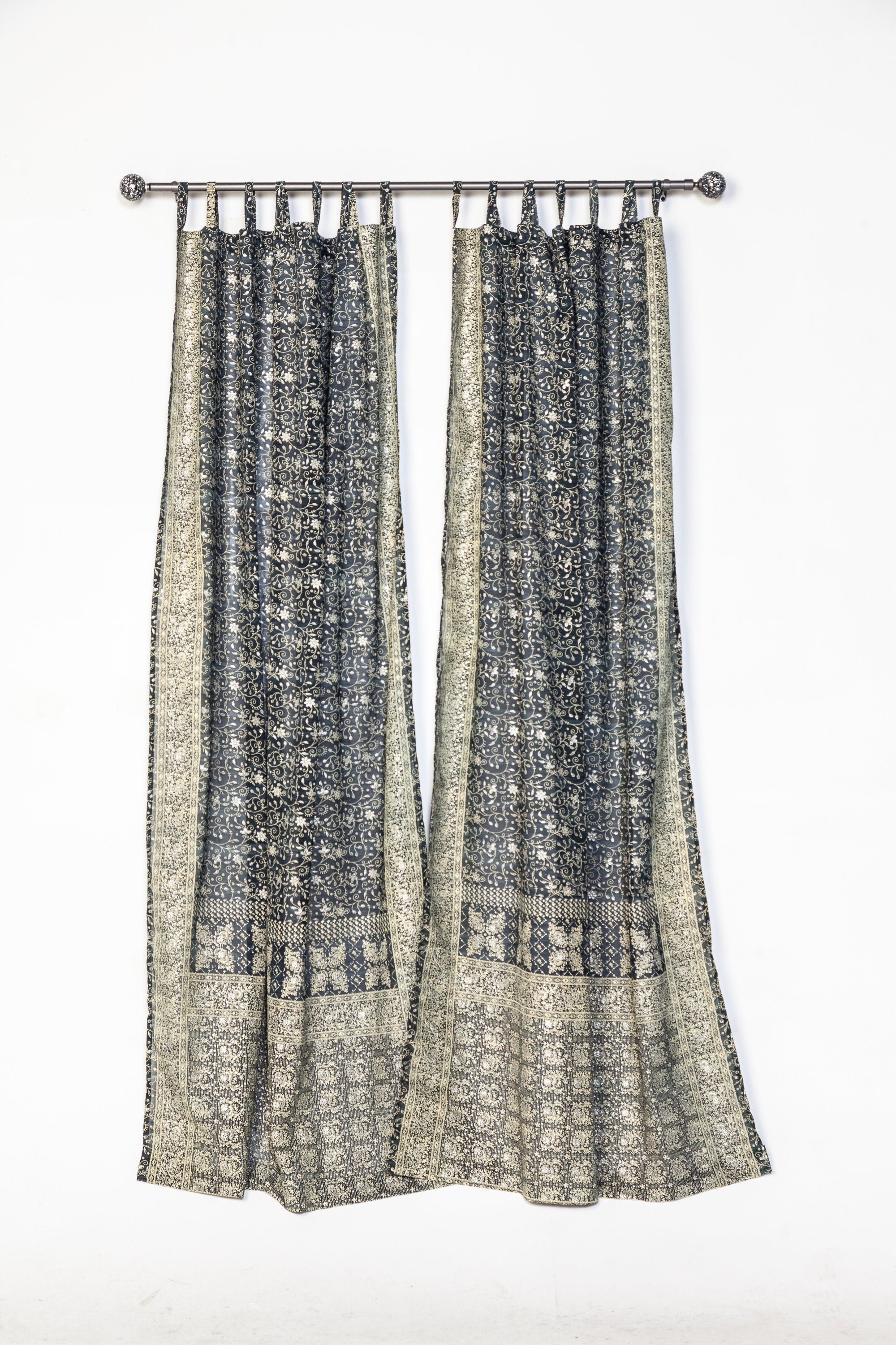 Sari Curtains 84"/96"L Boho Curtains Metallic Collection Light-Filtering  Bed Canopy, Backdrop sheer drapes Window Treatment Living/Bedroom