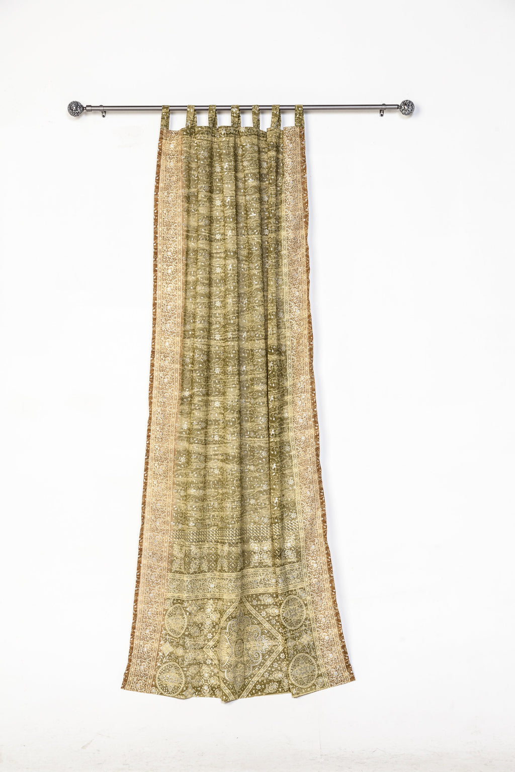 Sari Curtains 84"L Boho Curtain BoHoEARTH Light-Filtering drapes- Olive Green-backdrop Bed Canopy Window Treatment For Living/Bedroom