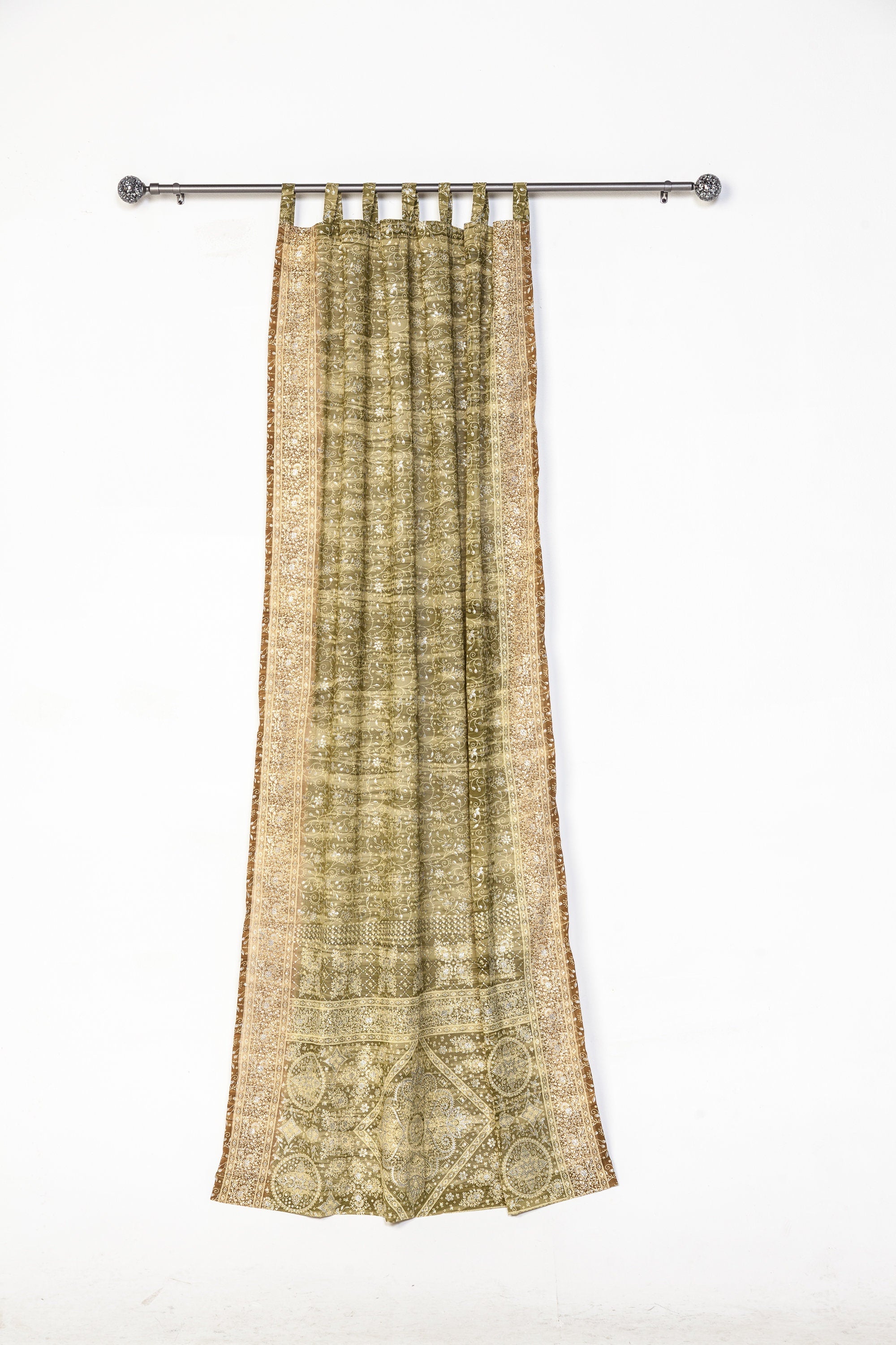 Sari Curtains 84"L Boho Curtain BoHoEARTH Light-Filtering drapes- Olive Green-backdrop Bed Canopy Window Treatment For Living/Bedroom