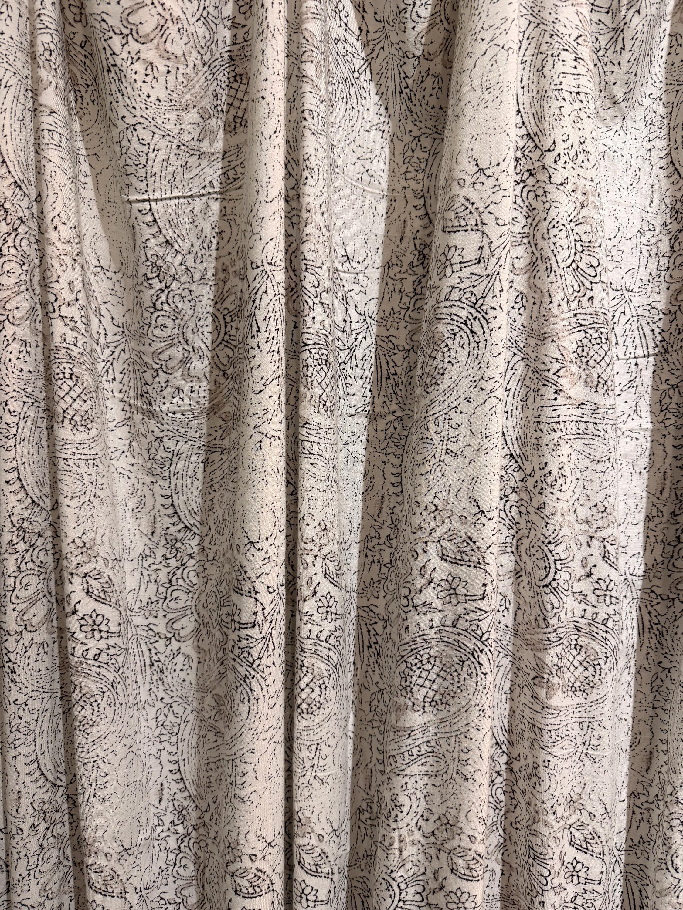 Extra Wide Boho Curtain Panel 52 Wide, Faded Black and Taupe white Rayon Curtain, Soft Light Window Treatment, Neutral Shabby Chic Decor