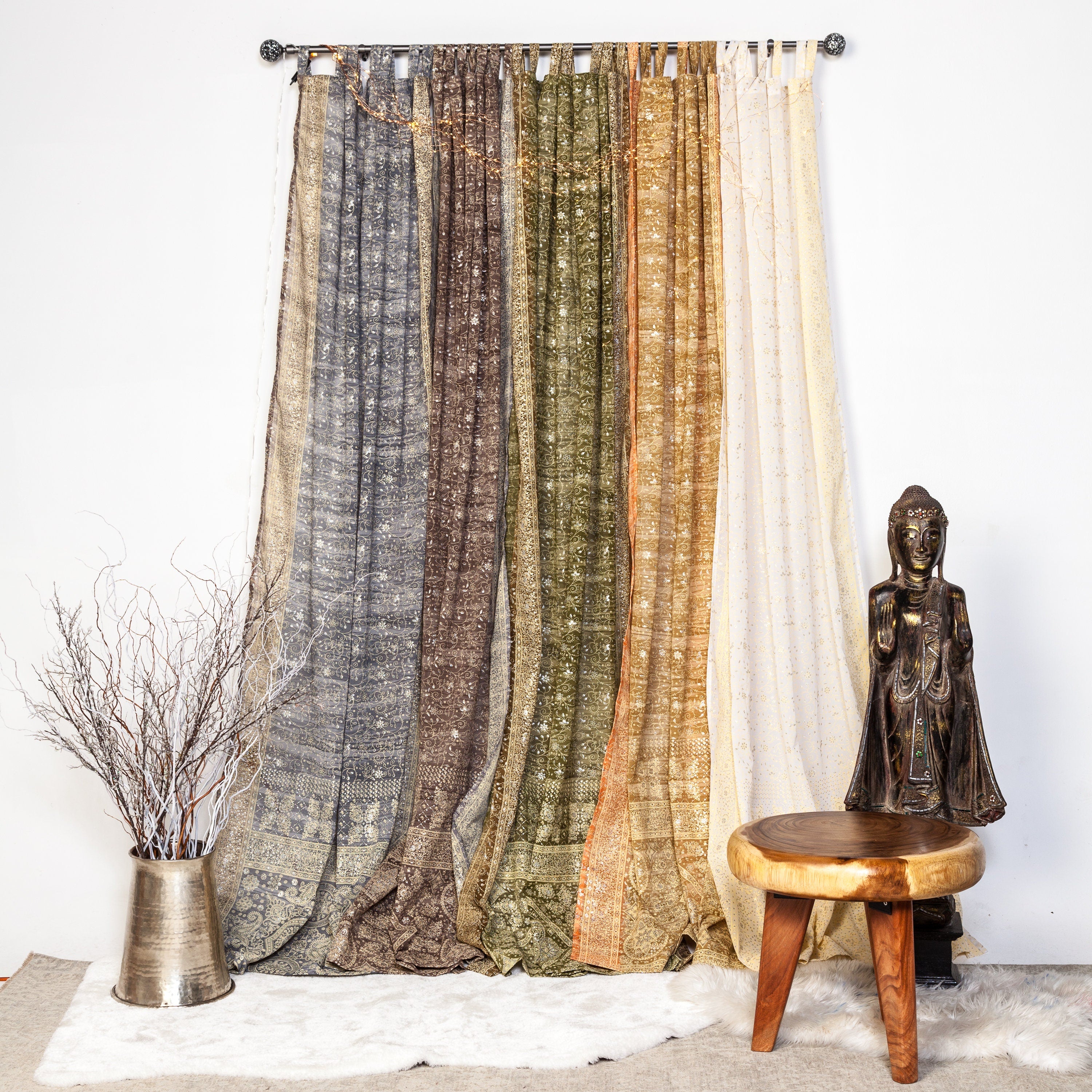 Sari Curtains 84"L Boho Curtain BoHoEARTH Light-Filtering drapes- Olive Green-backdrop Bed Canopy Window Treatment For Living/Bedroom
