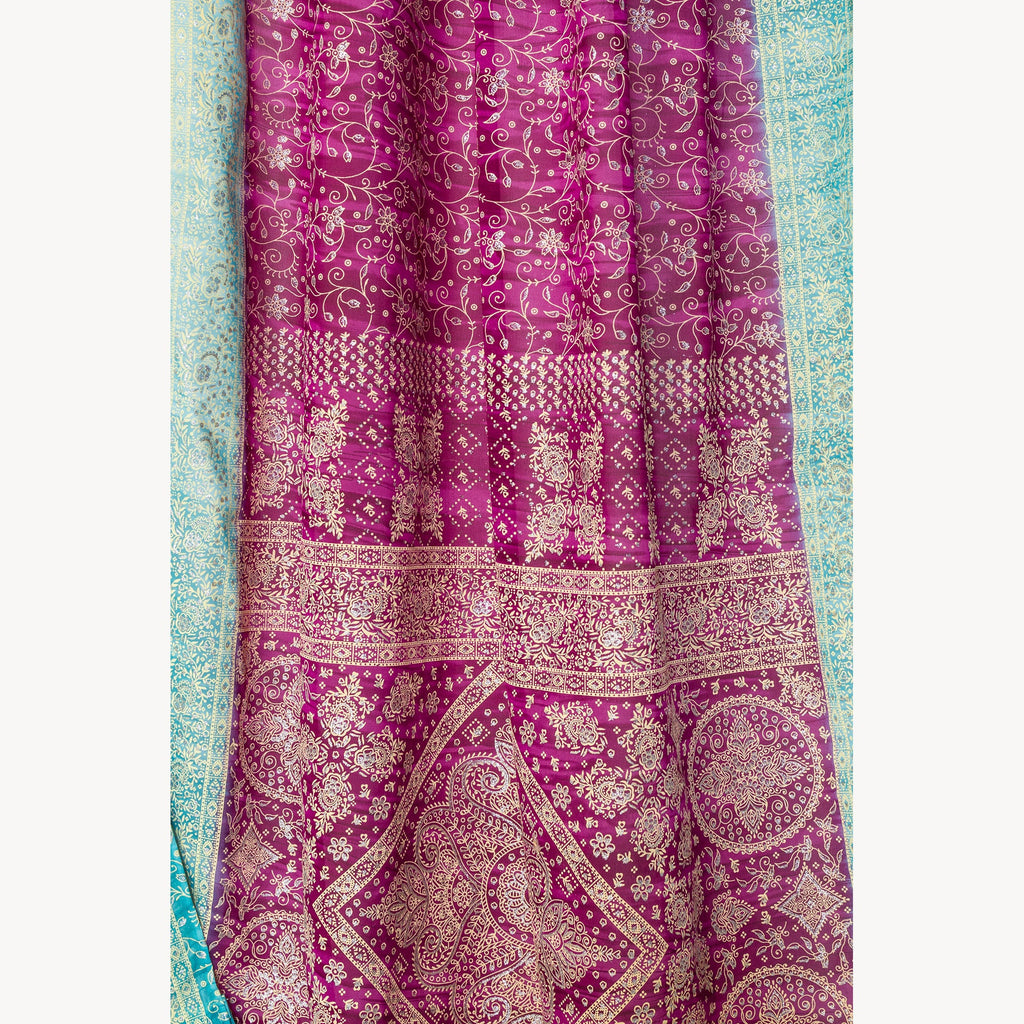 Sari Curtains, Magenta Aqua Light filtering , Block Print Boho Window Treatment