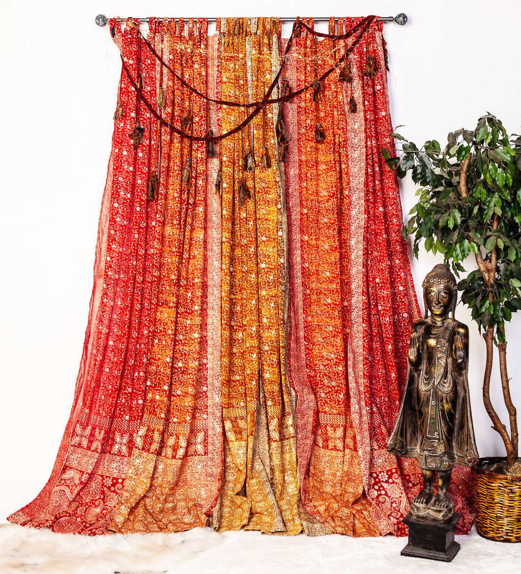sari Curtains, Light-filtering Boho style Sunrise Collection Bohemian Curtains Earth Tones Saffron Marigold for Bedroom Living Dining room